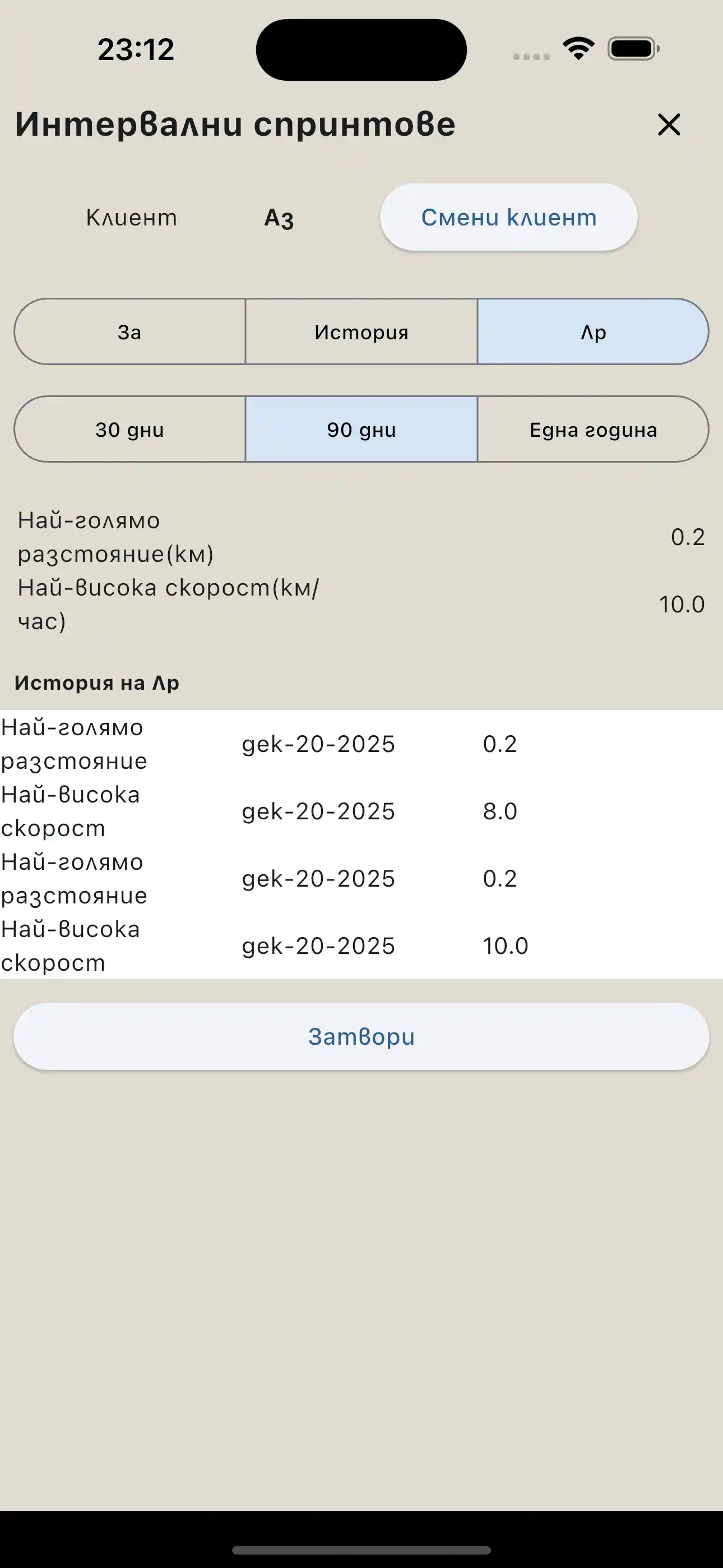 Отчет за личен рекорд по кардио
