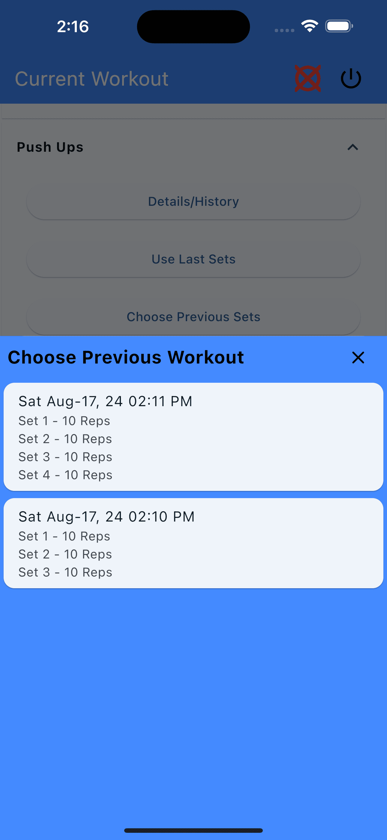 Choose Last Sets Reps Only