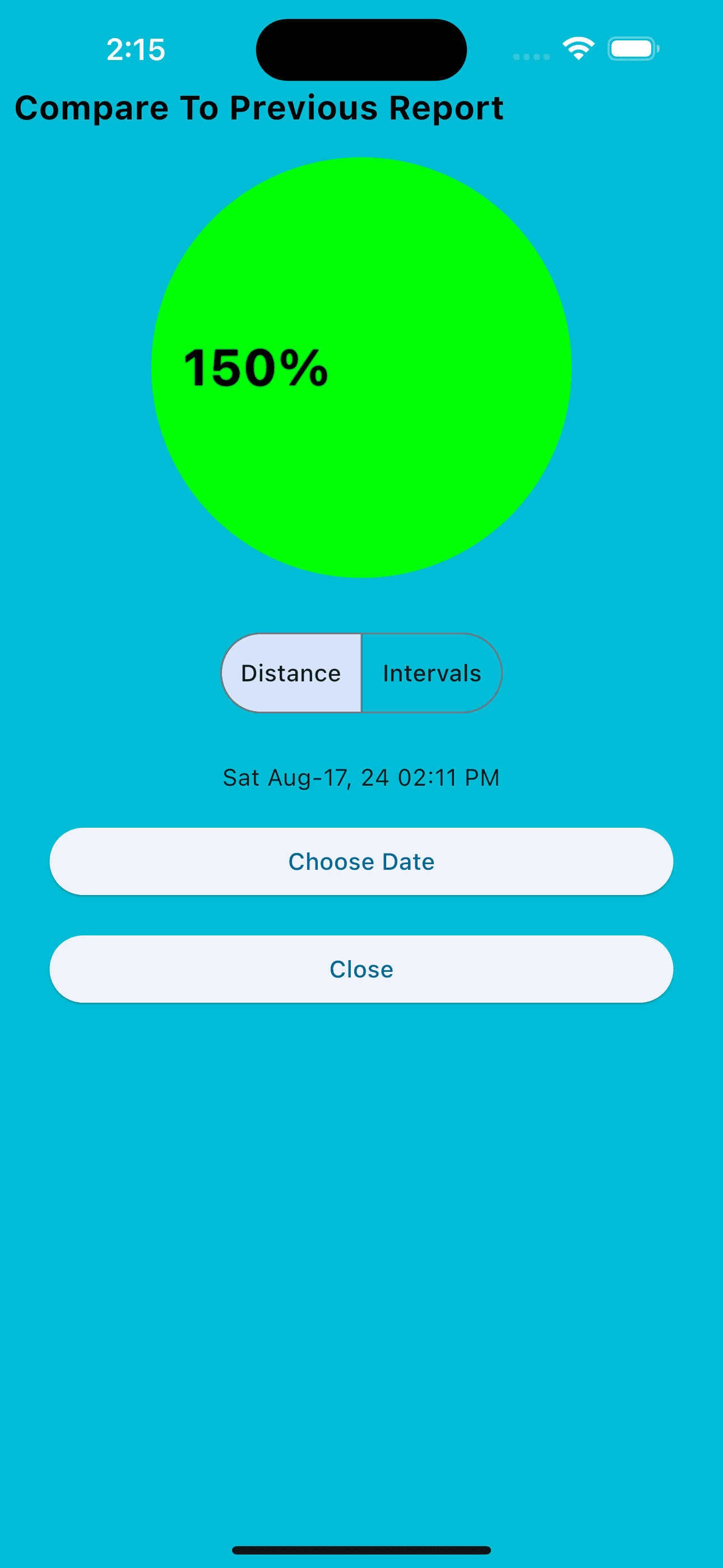 Compare Previous Cardio Intervals Distance