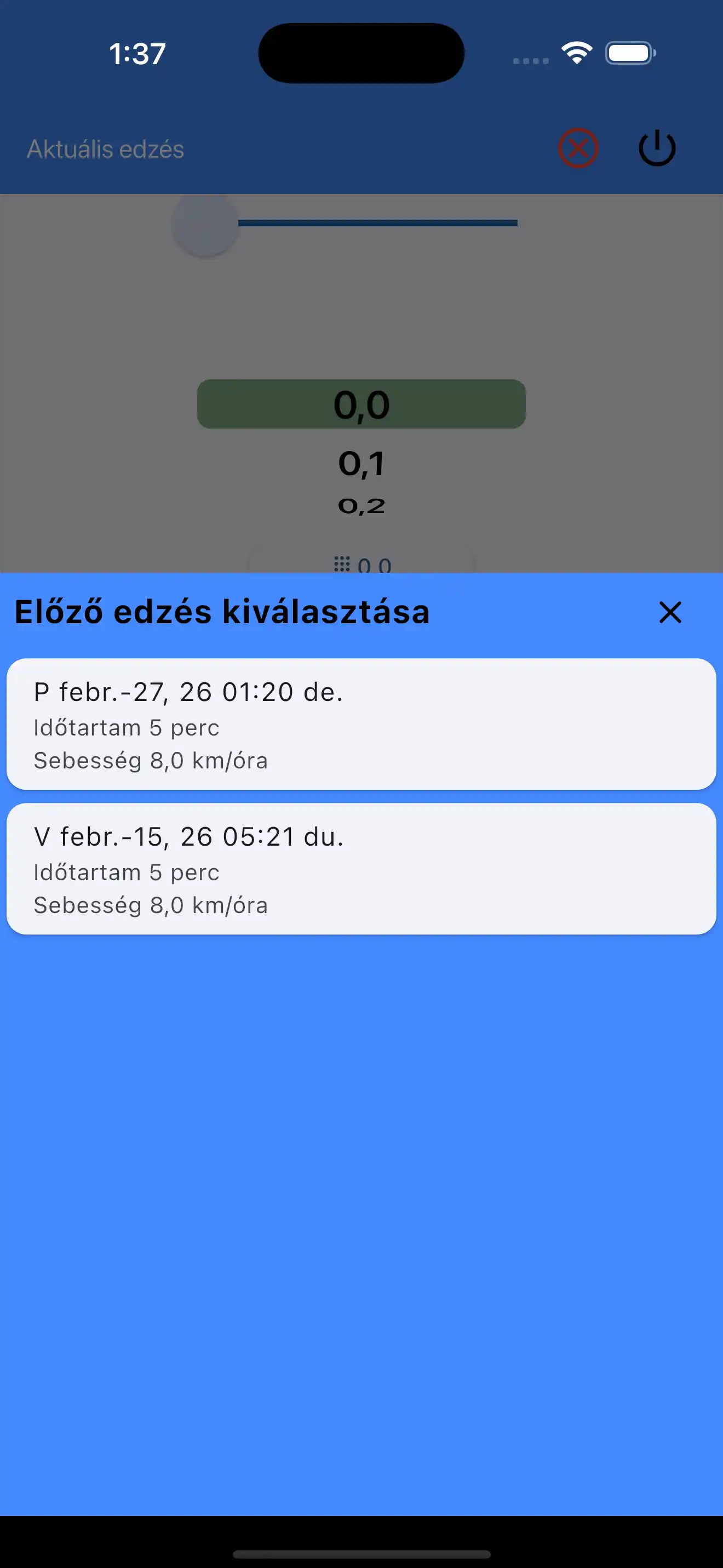 Vyberte poslední nastavení Kardio rozcvička