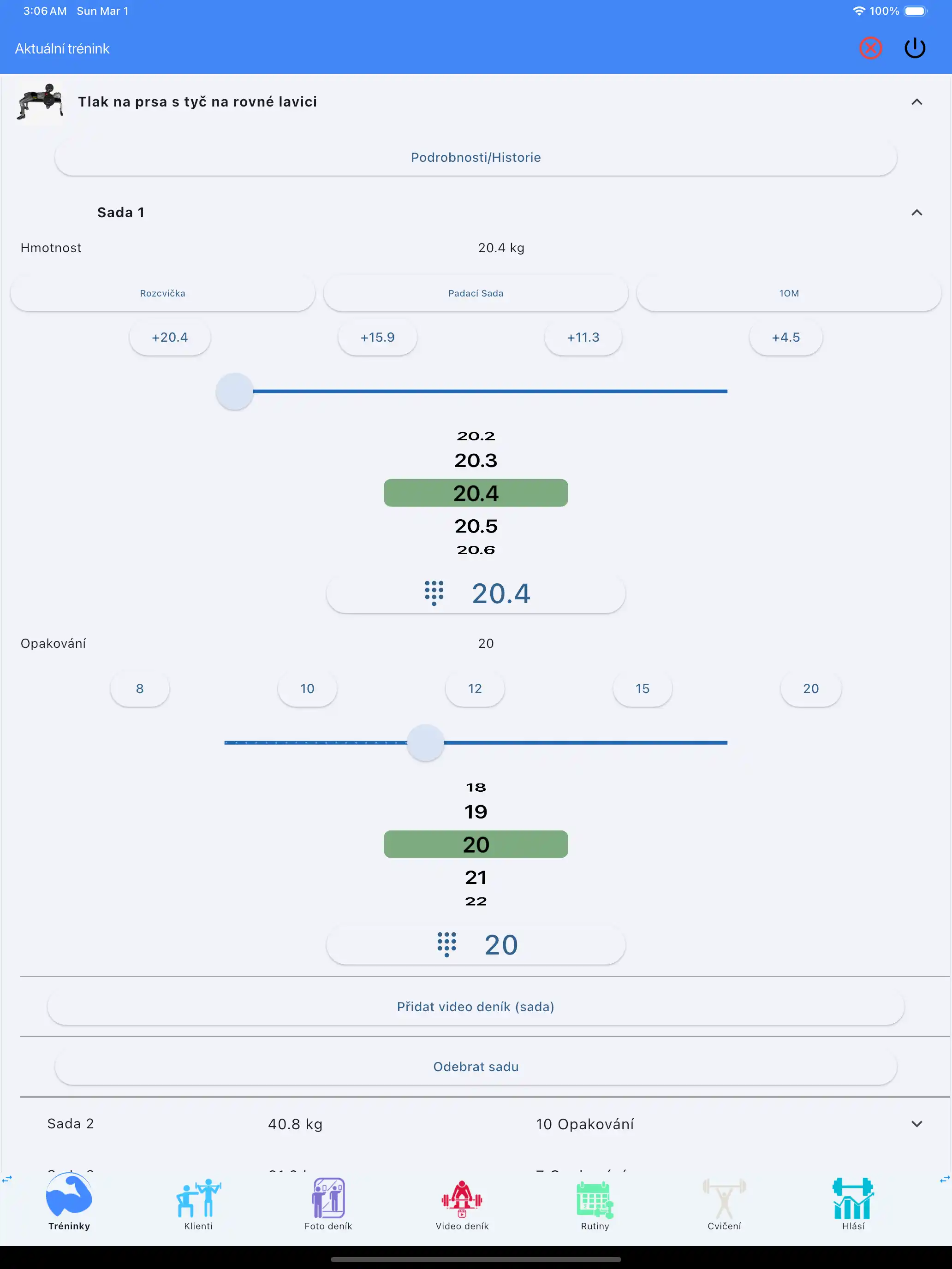 Tableta pro sledování vzpírání iPad