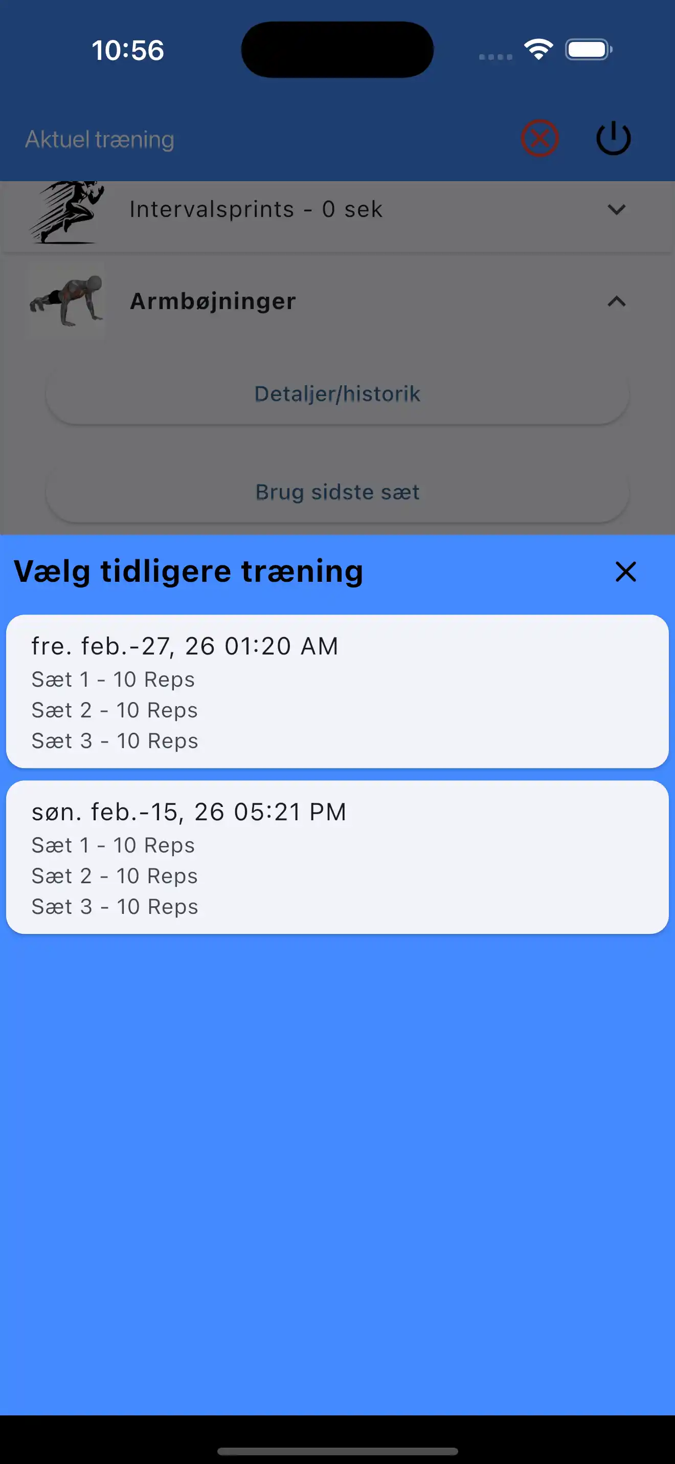Vælg Sidste Sæt Kun Gentagelser