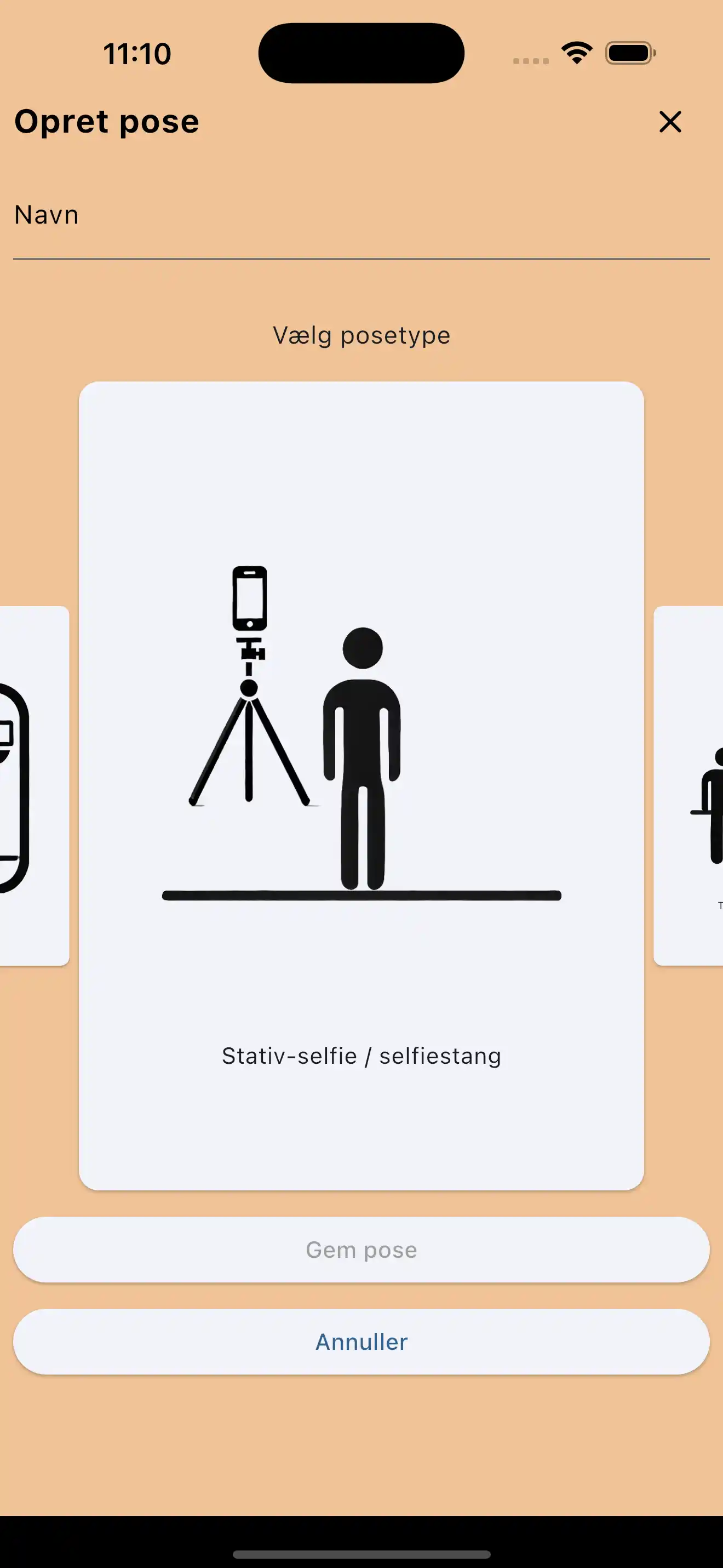 Opret selfie-stang positurer