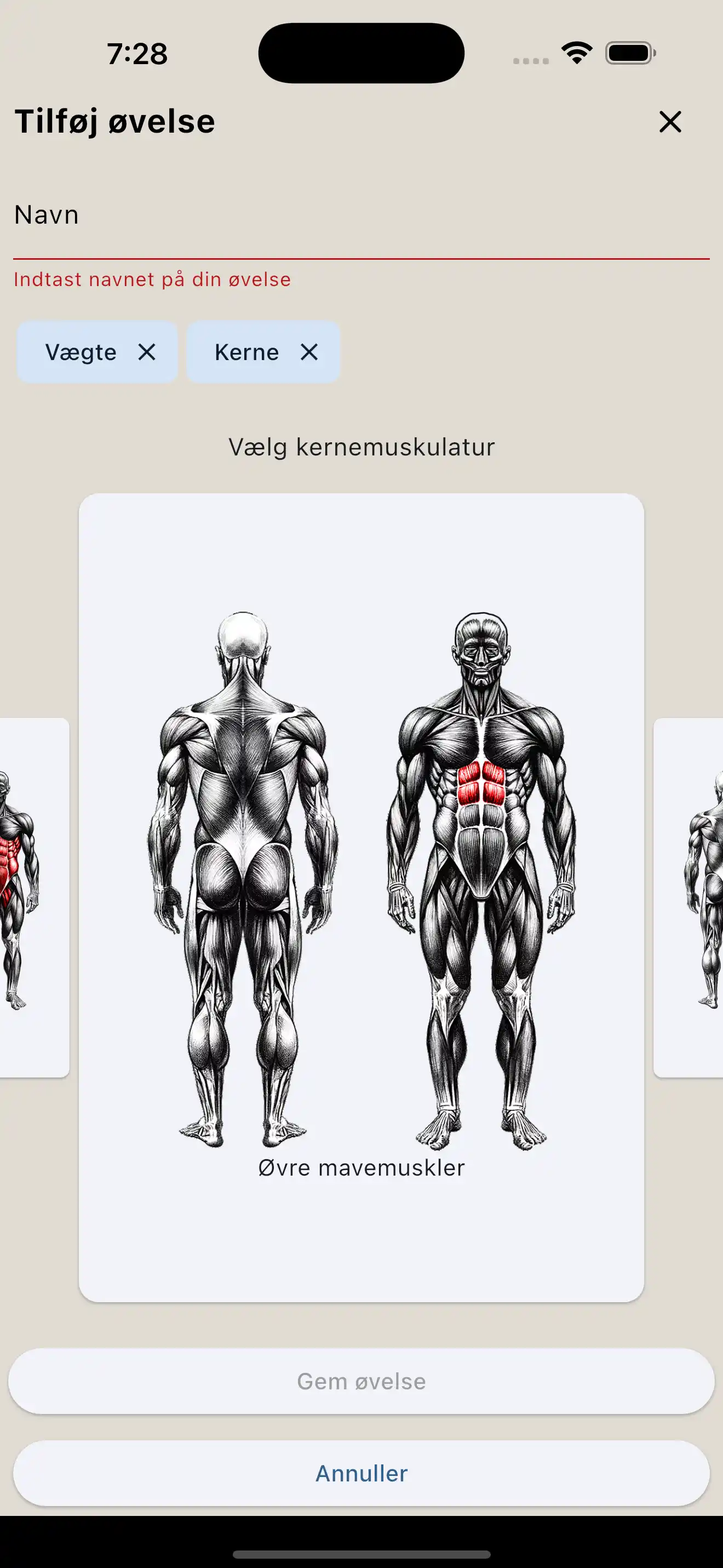 Oprettelse af øvelse muskelgruppe telefon