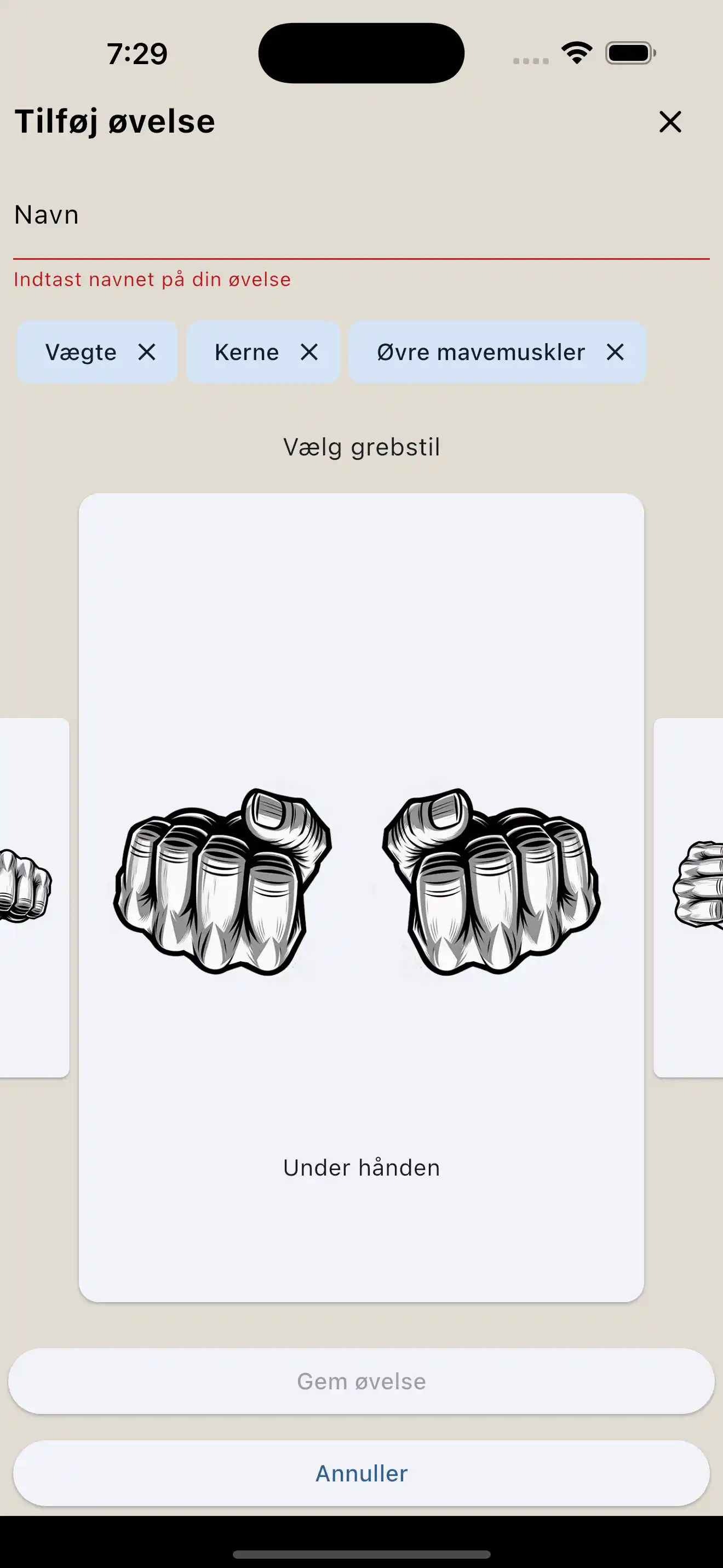 Oprettelse af øvelse greb telefon