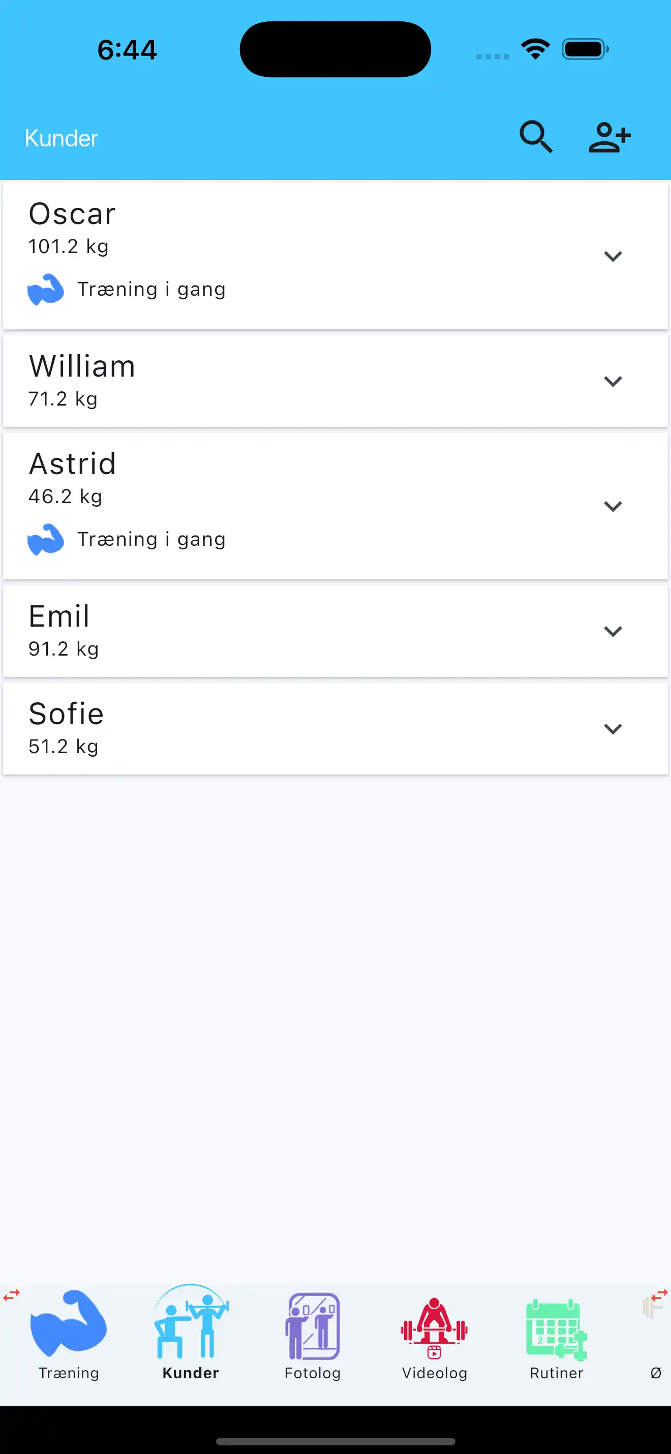 Personlig træners klientliste telefon