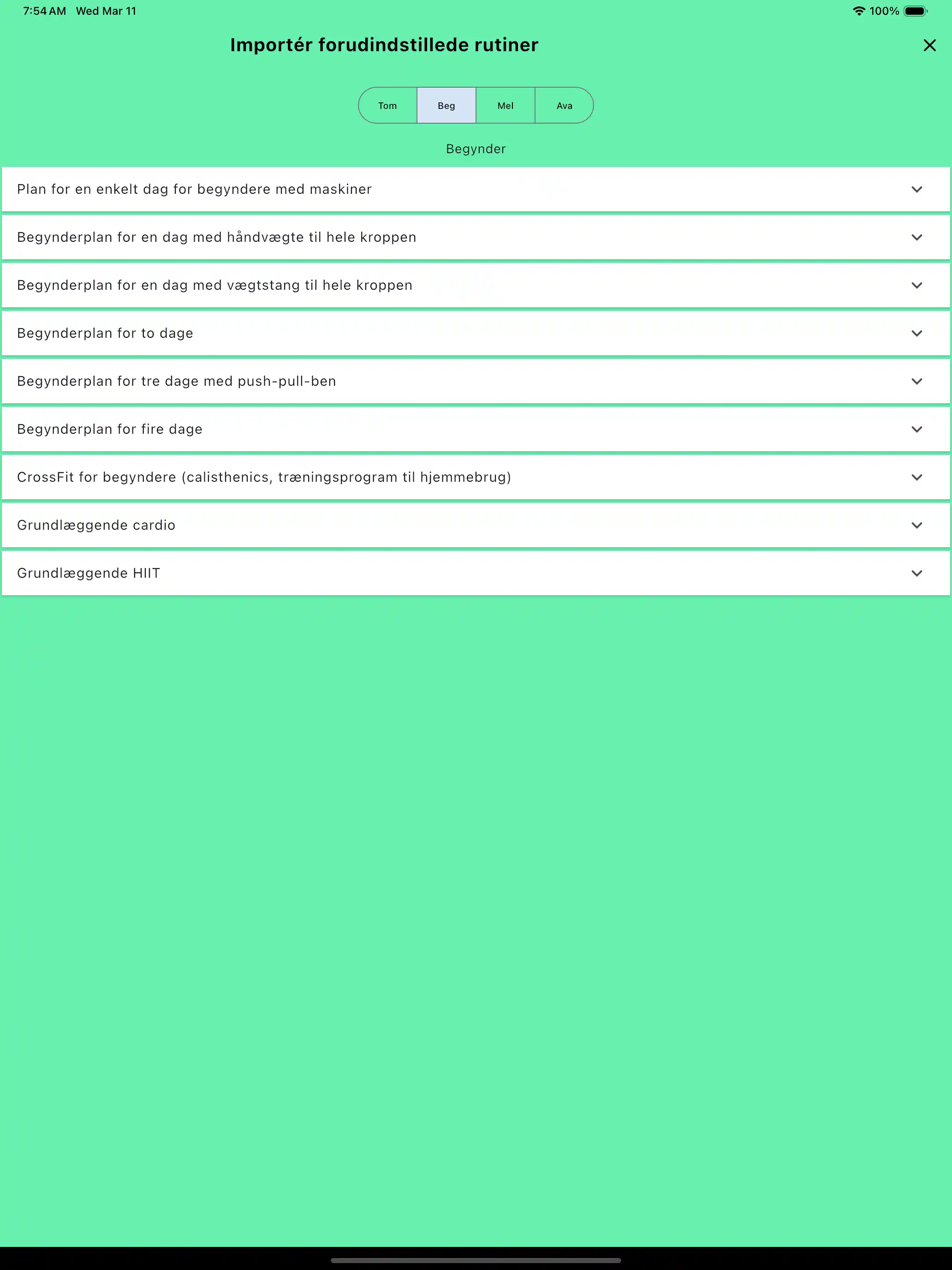 Rutiner importer standard skabeloner tablet