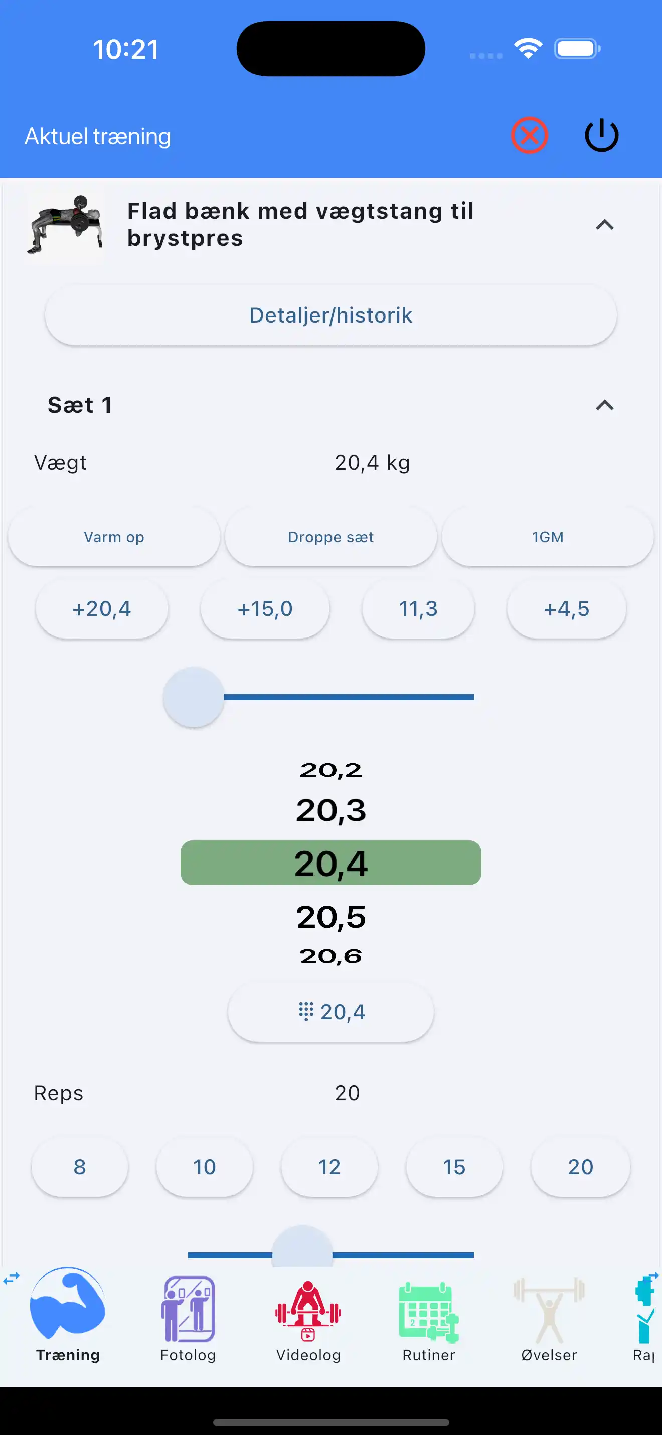 Indtastning med én finger til vægttræning