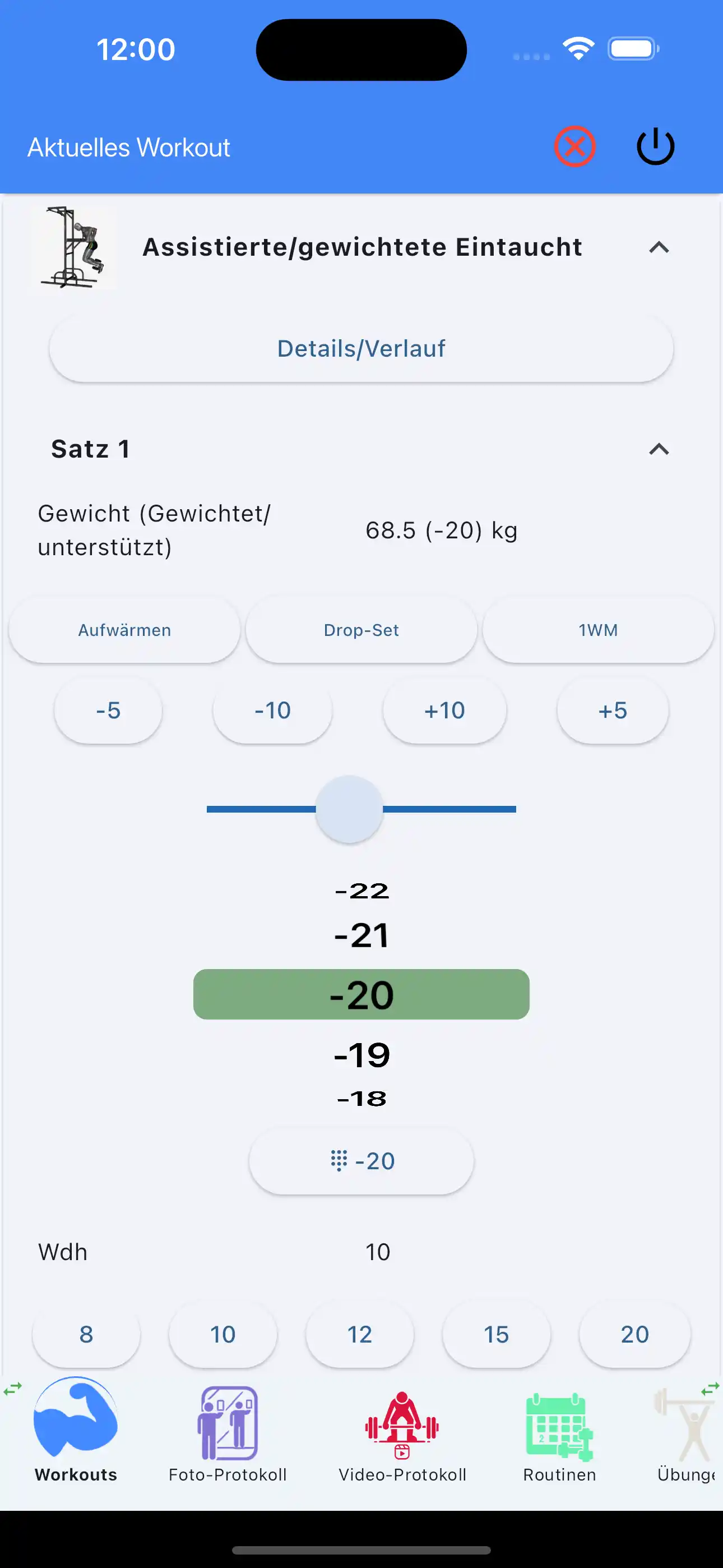 Telefon zur Unterstützung/gewichteten Übungsaufzeichnung