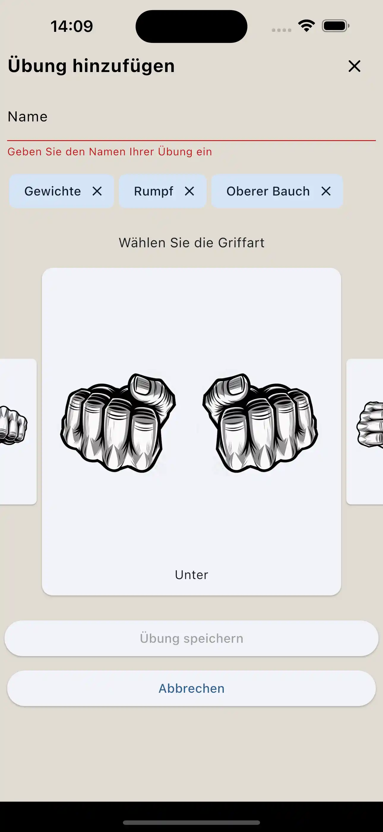 Übungserstellung Griff Handy