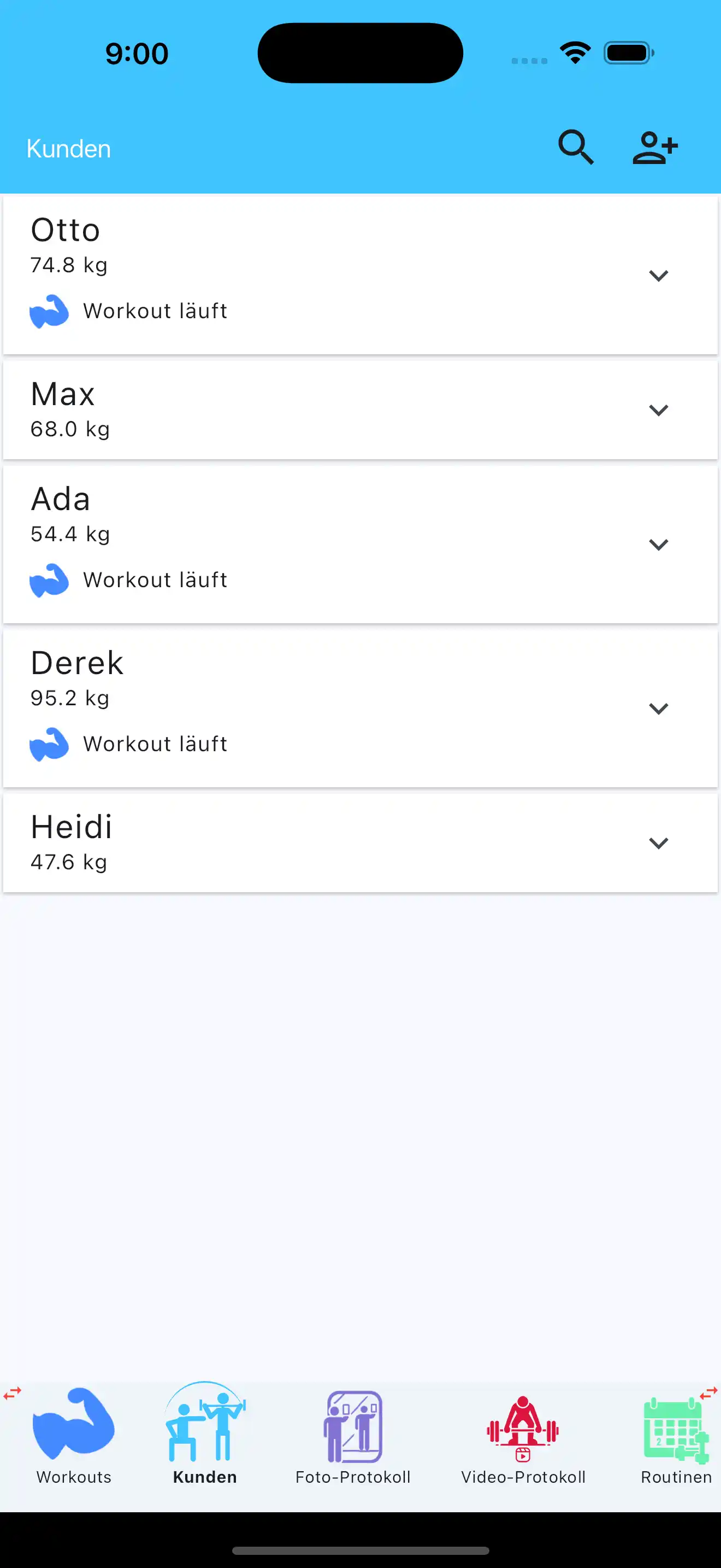Personal trainers client list phone