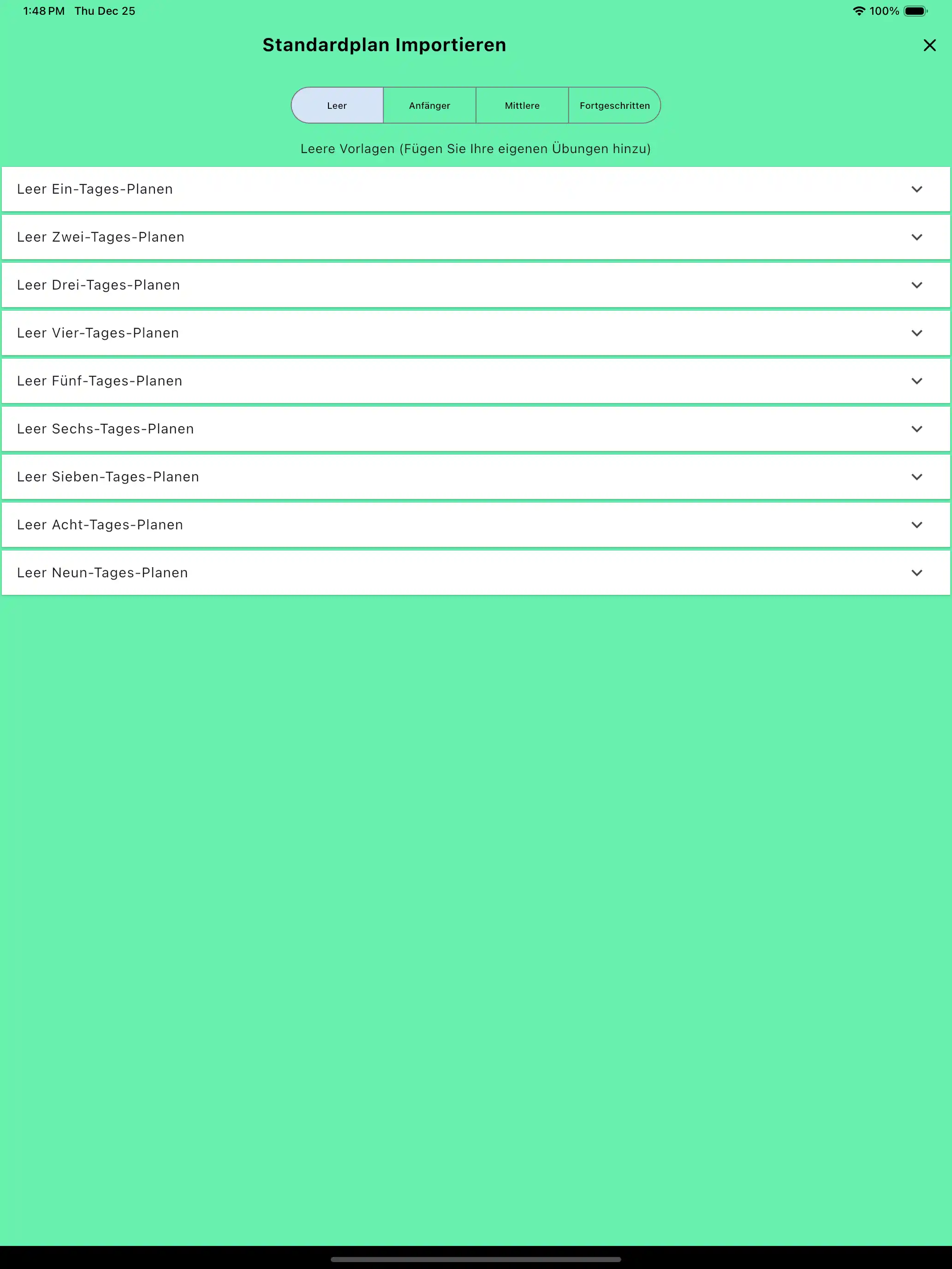 Routinen Import Voreinstellungen leer Tablet