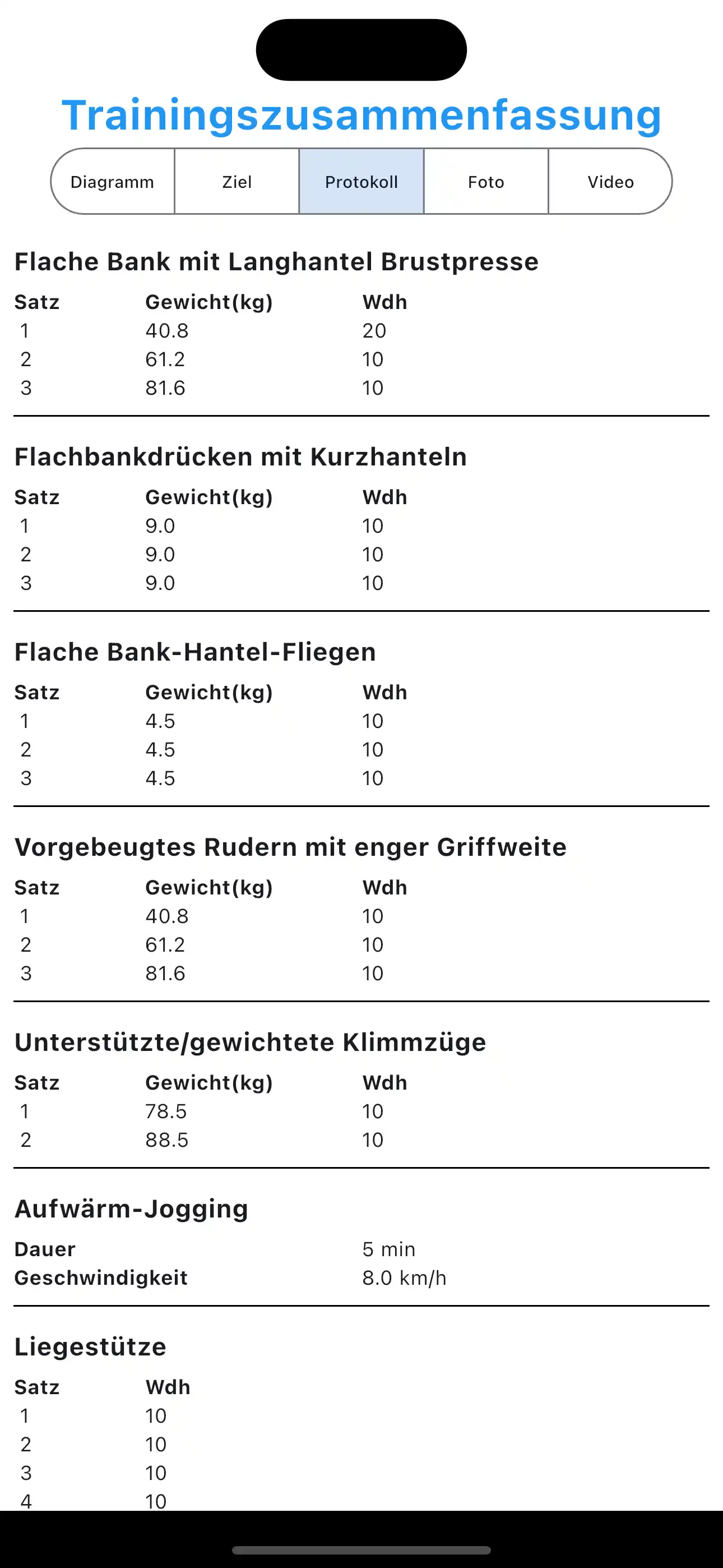 Beispiel Trainingsprotokoll