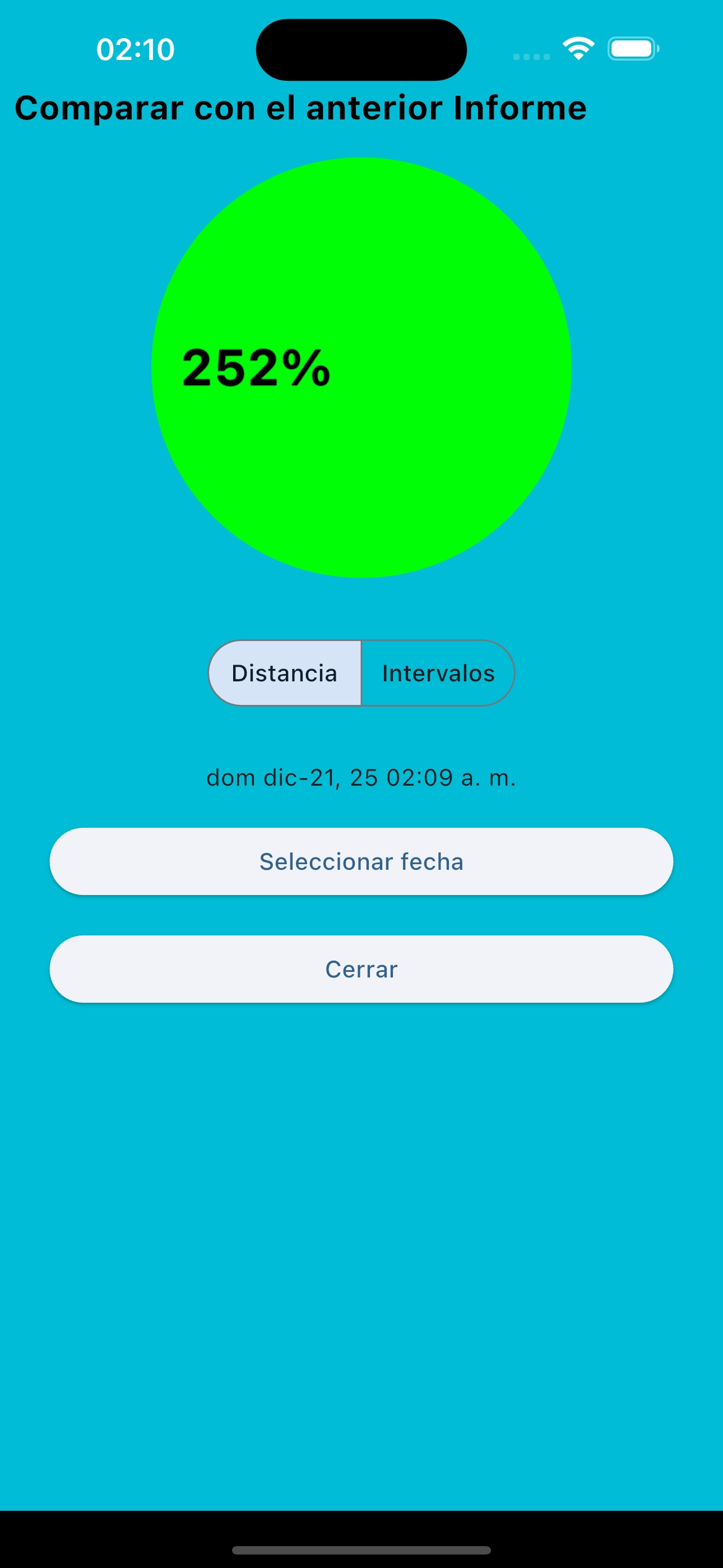 Comparar distancia de intervalos de cardio anteriores