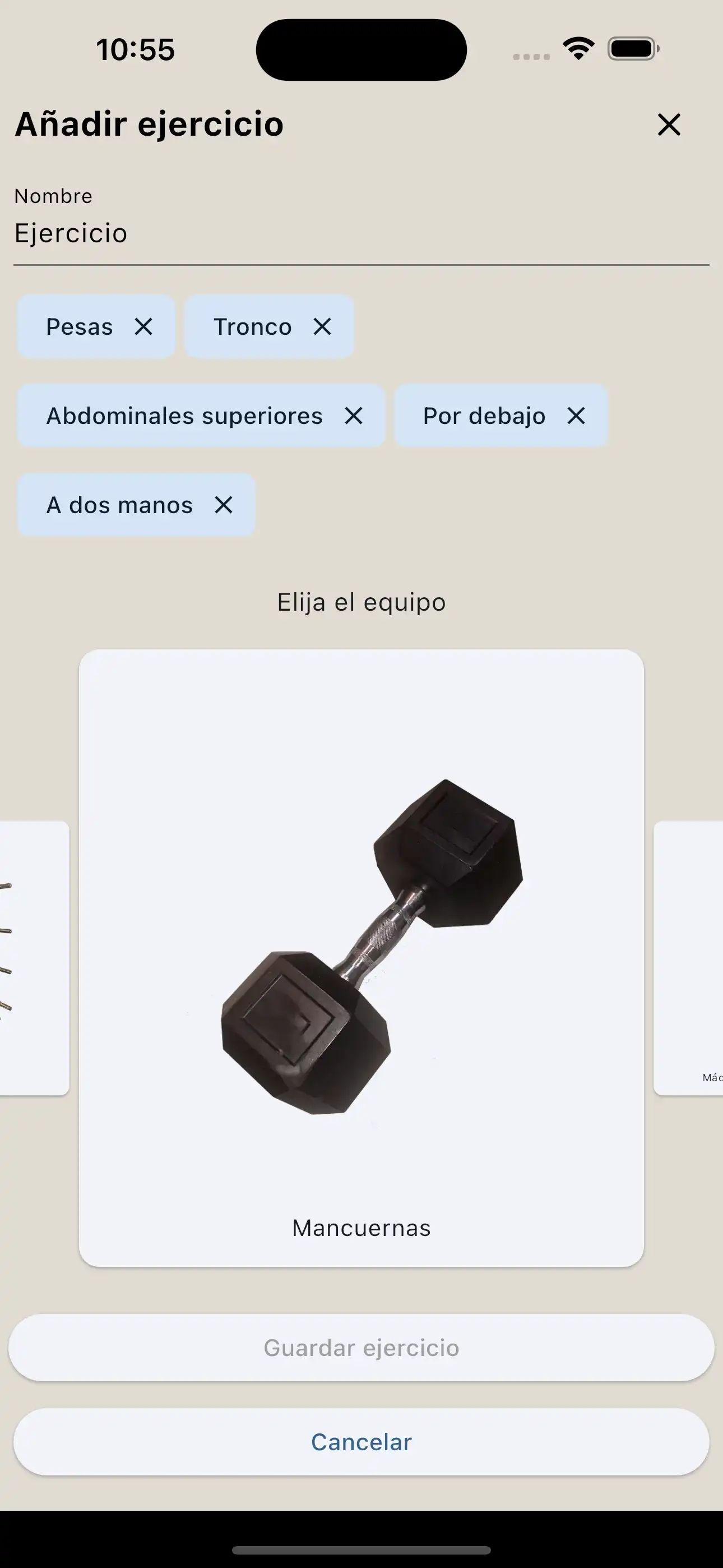 Teléfono de equipo para crear ejercicios