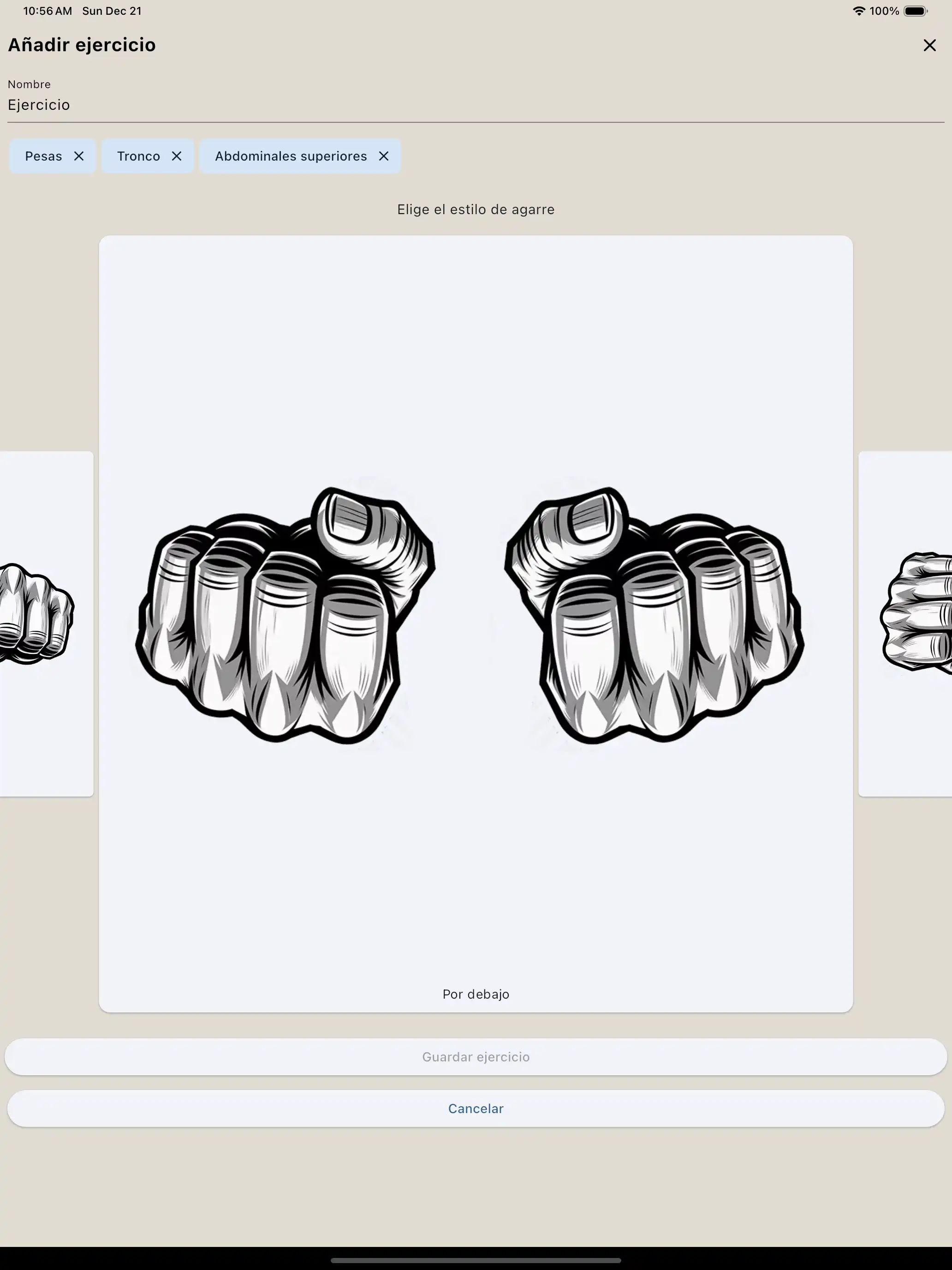 Ejercicio de creación de agarre con tablet