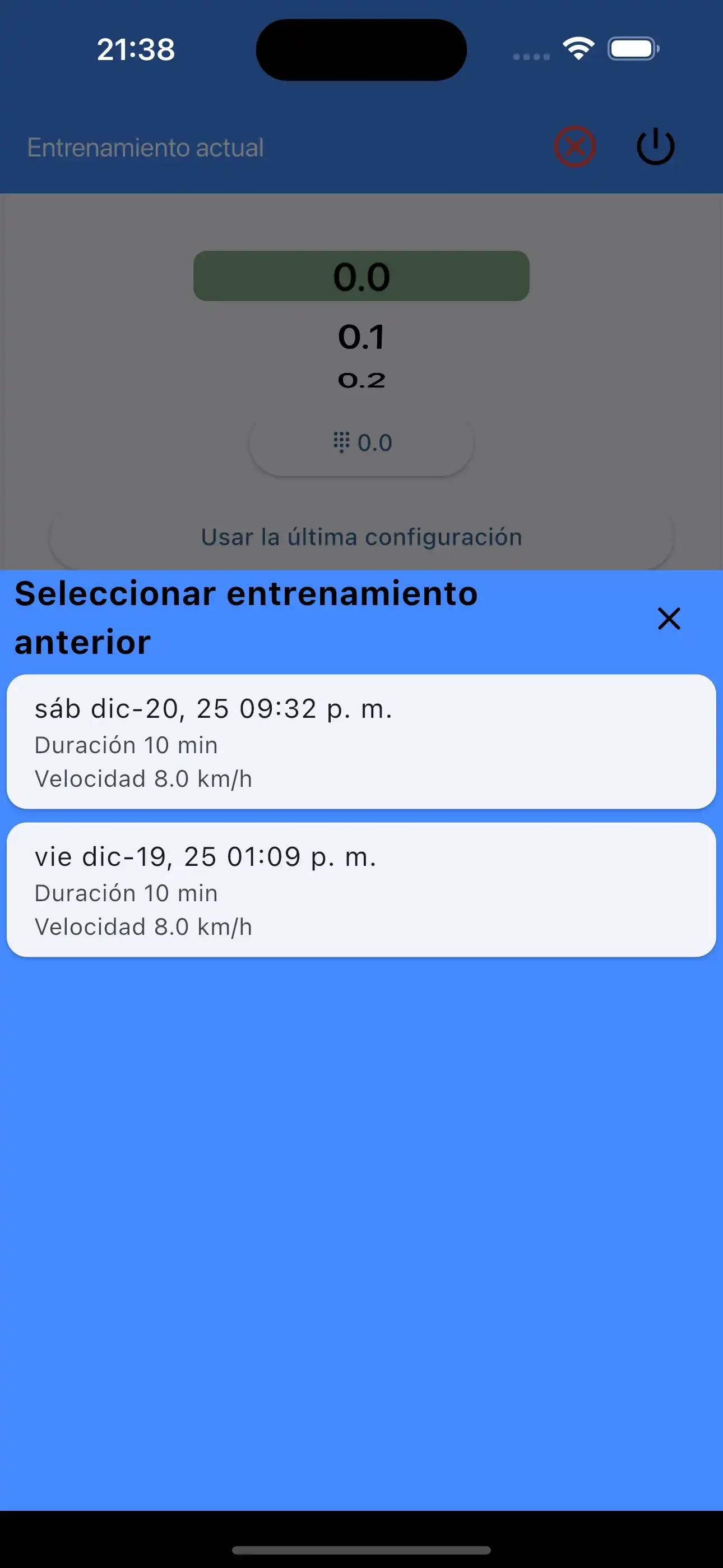 Elegir últimos ajustes Calentamiento cardiovascular