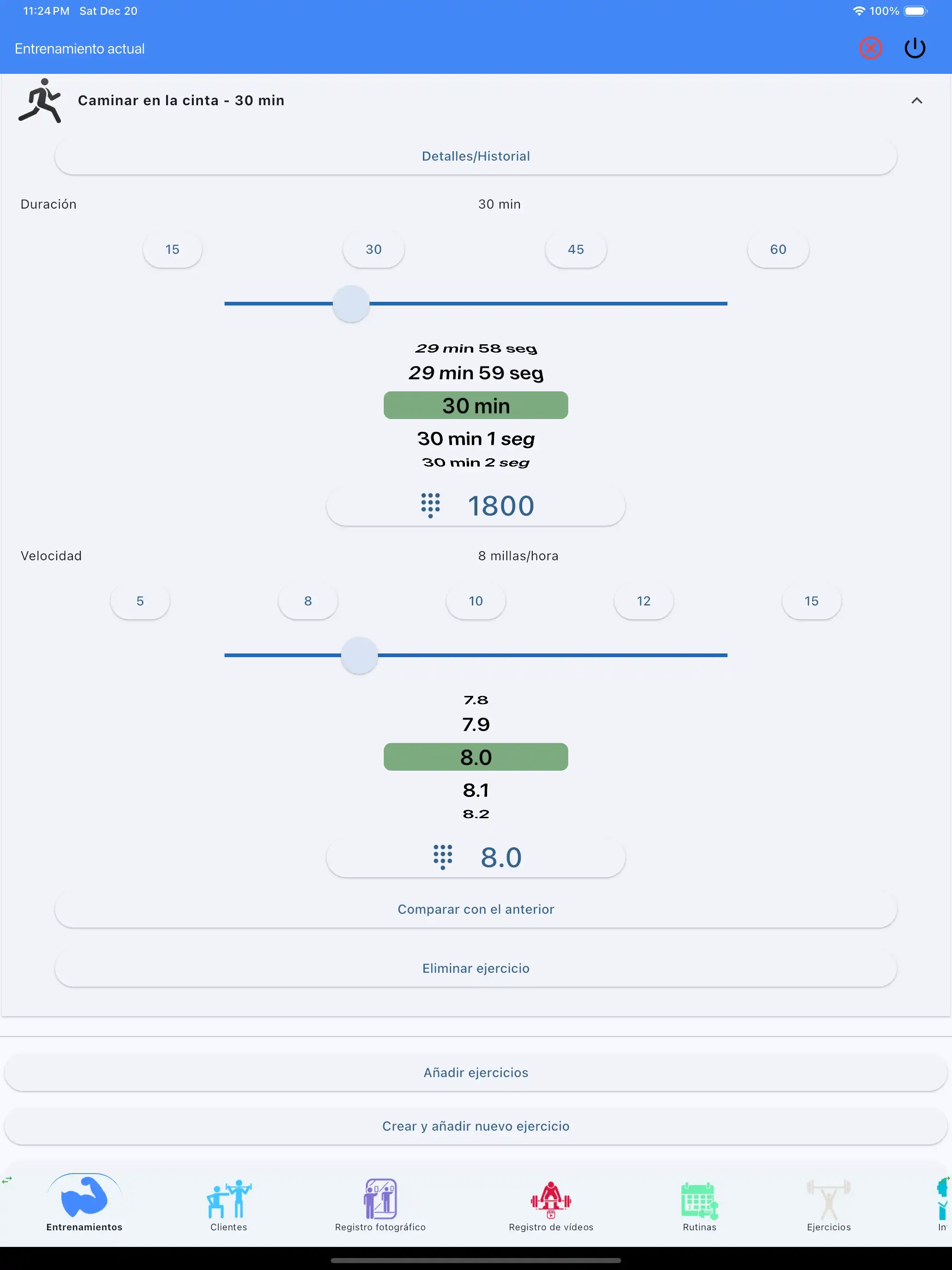 Tableta iPad para seguimiento de resistencia cardiovascular