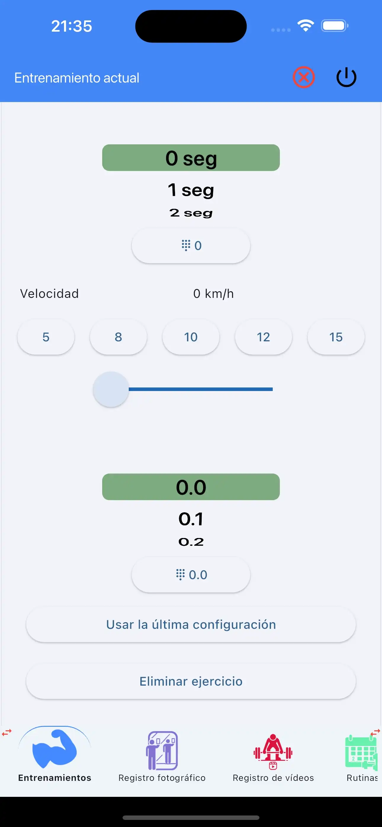Usar Últimos Ajustes de Cardio