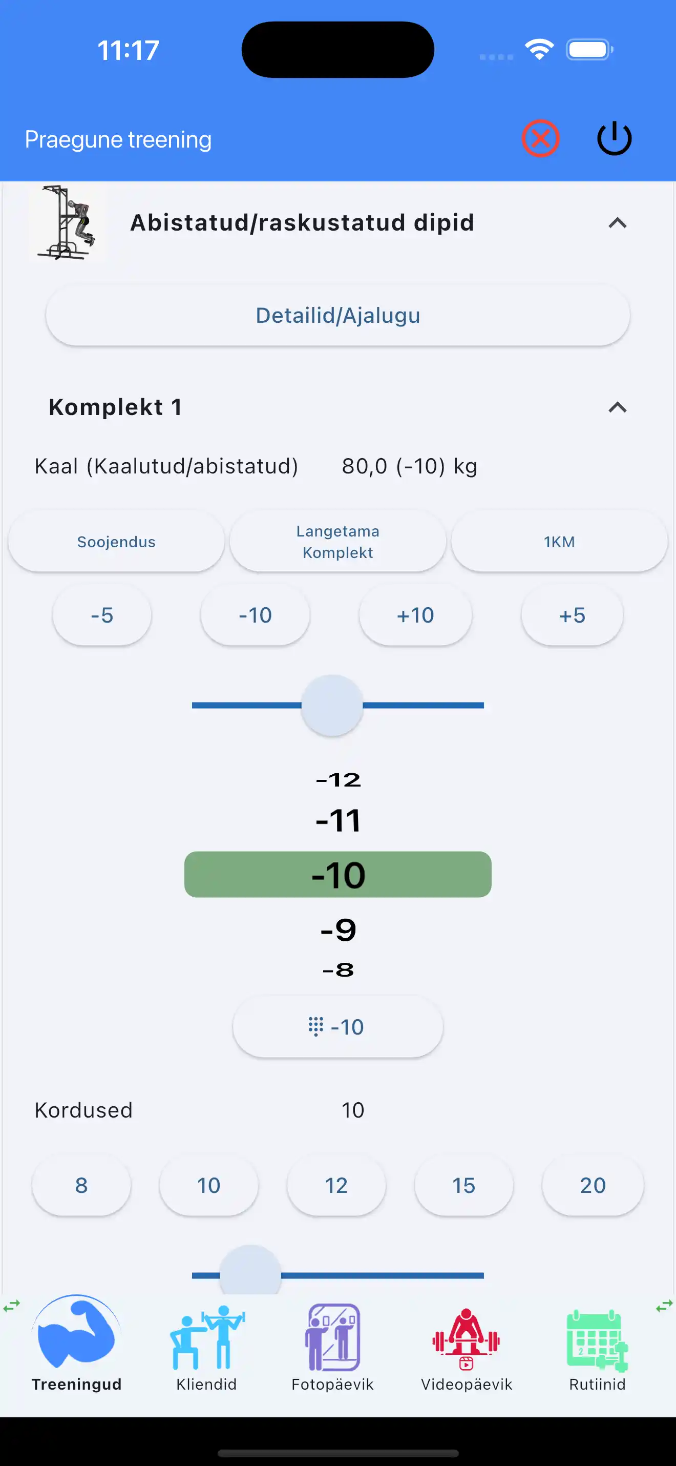 Abistatava/keharaskusega harjutuse jälgimine telefonis