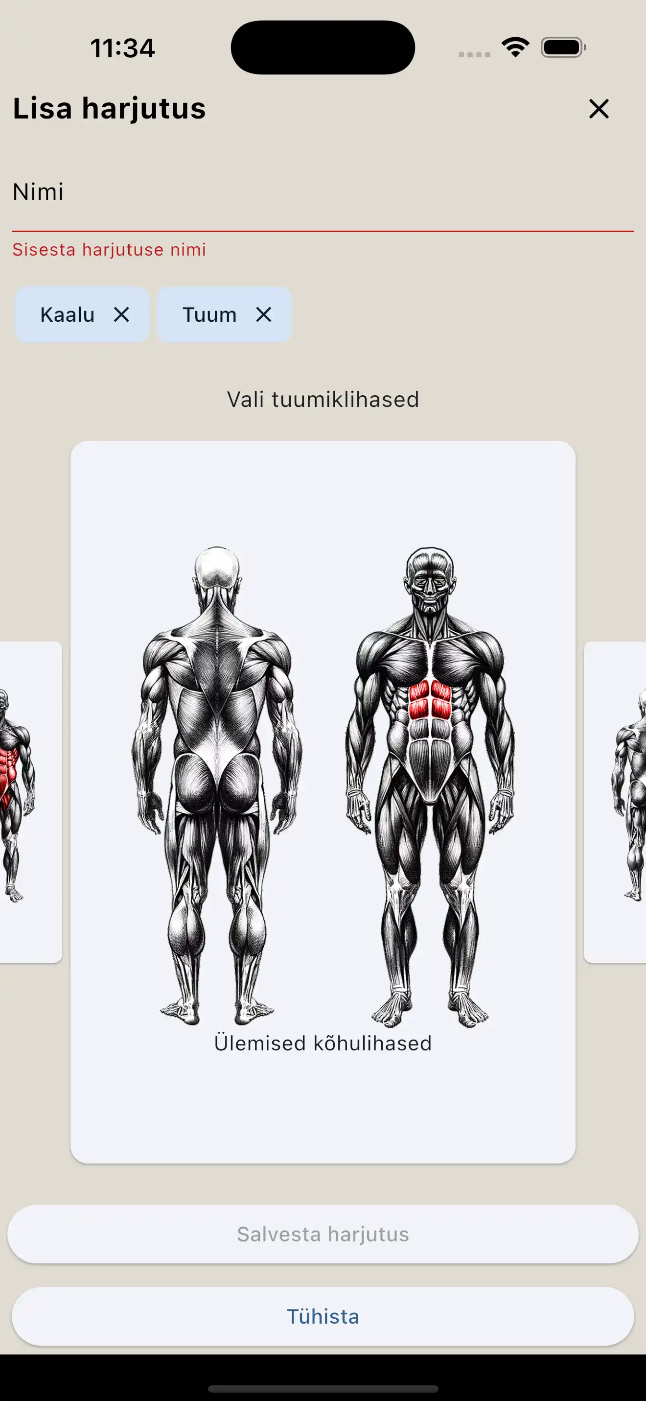 Harjutuse loomine lihasgrupp telefon
