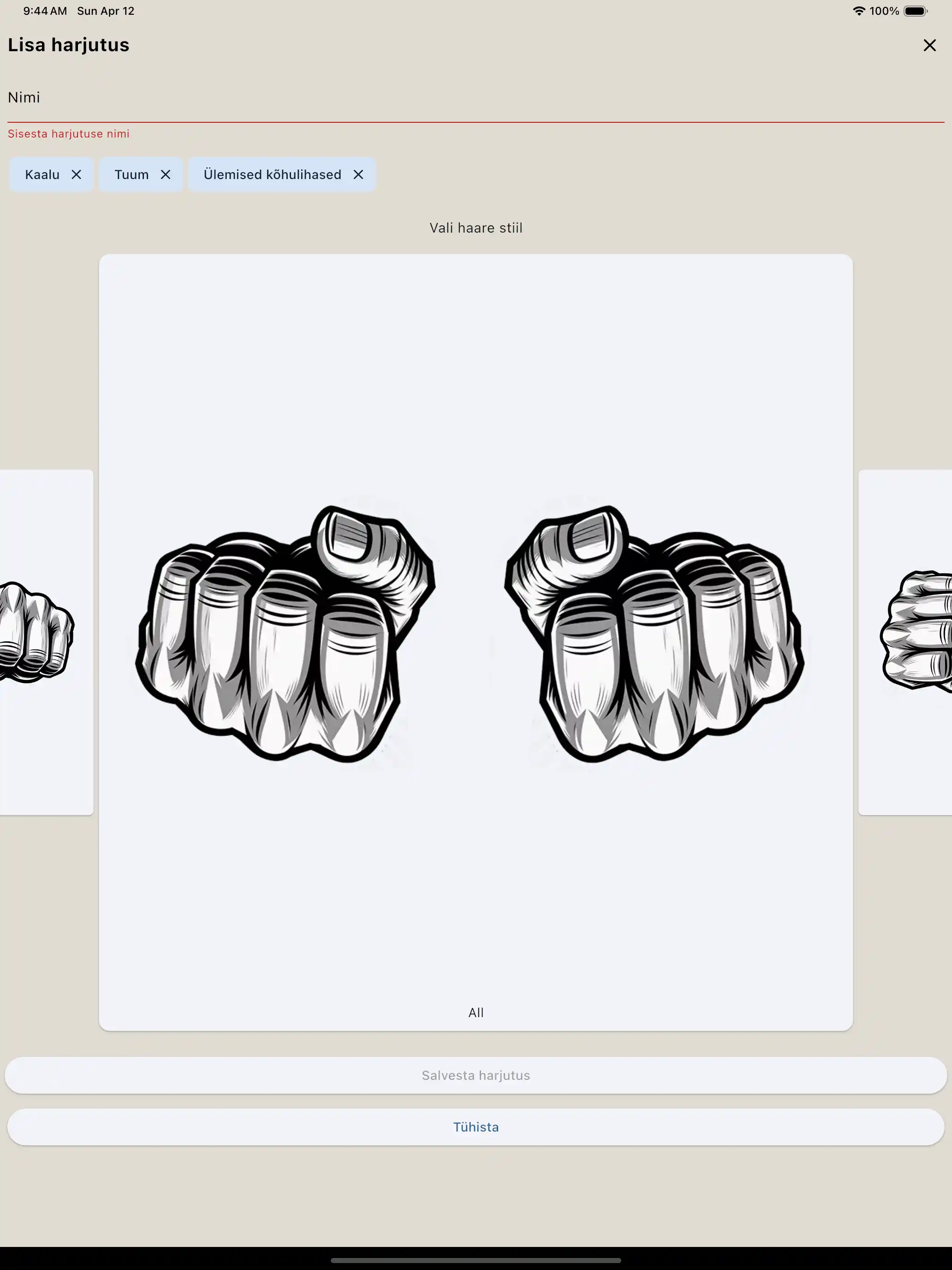 Harjutuse loomine haare tahvelarvuti