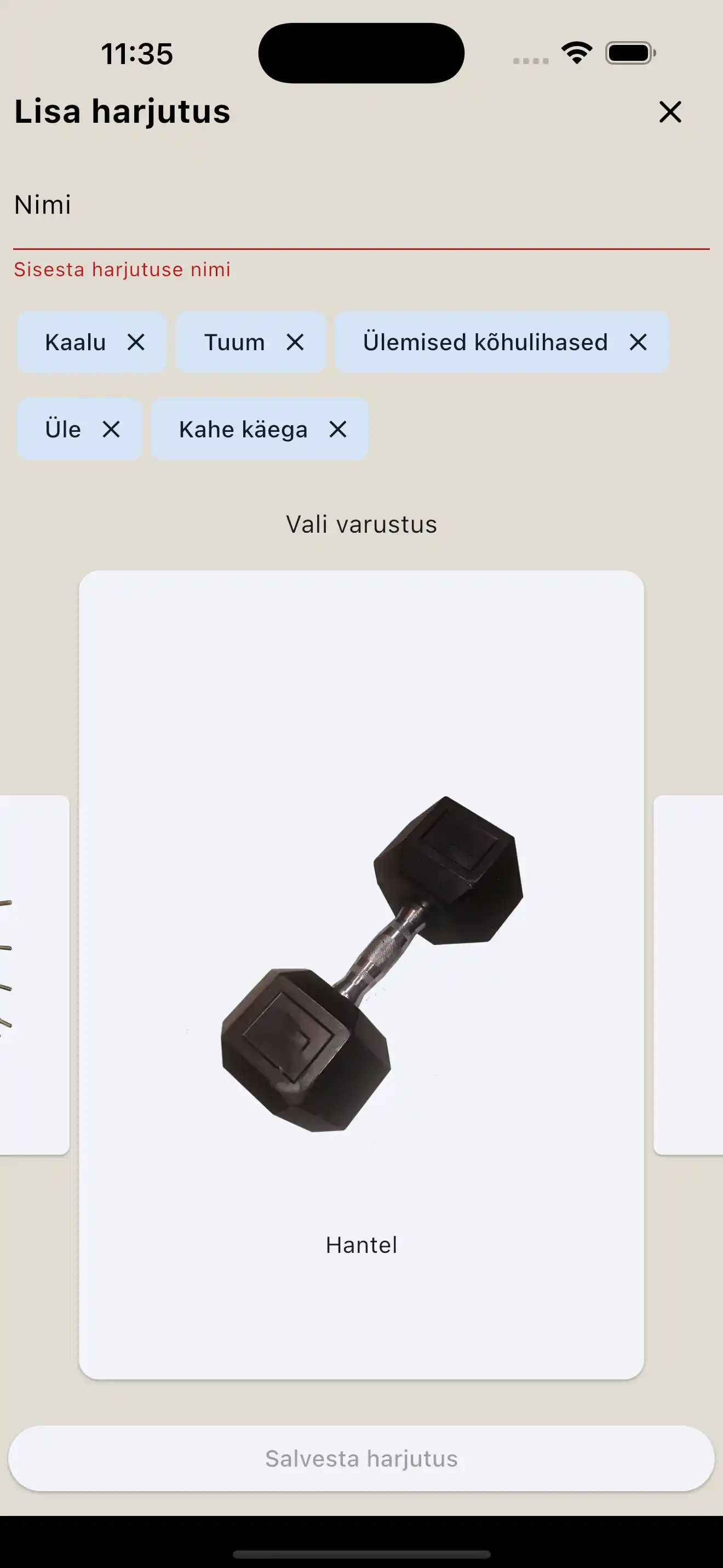 Harjutuse loomine varustus telefon