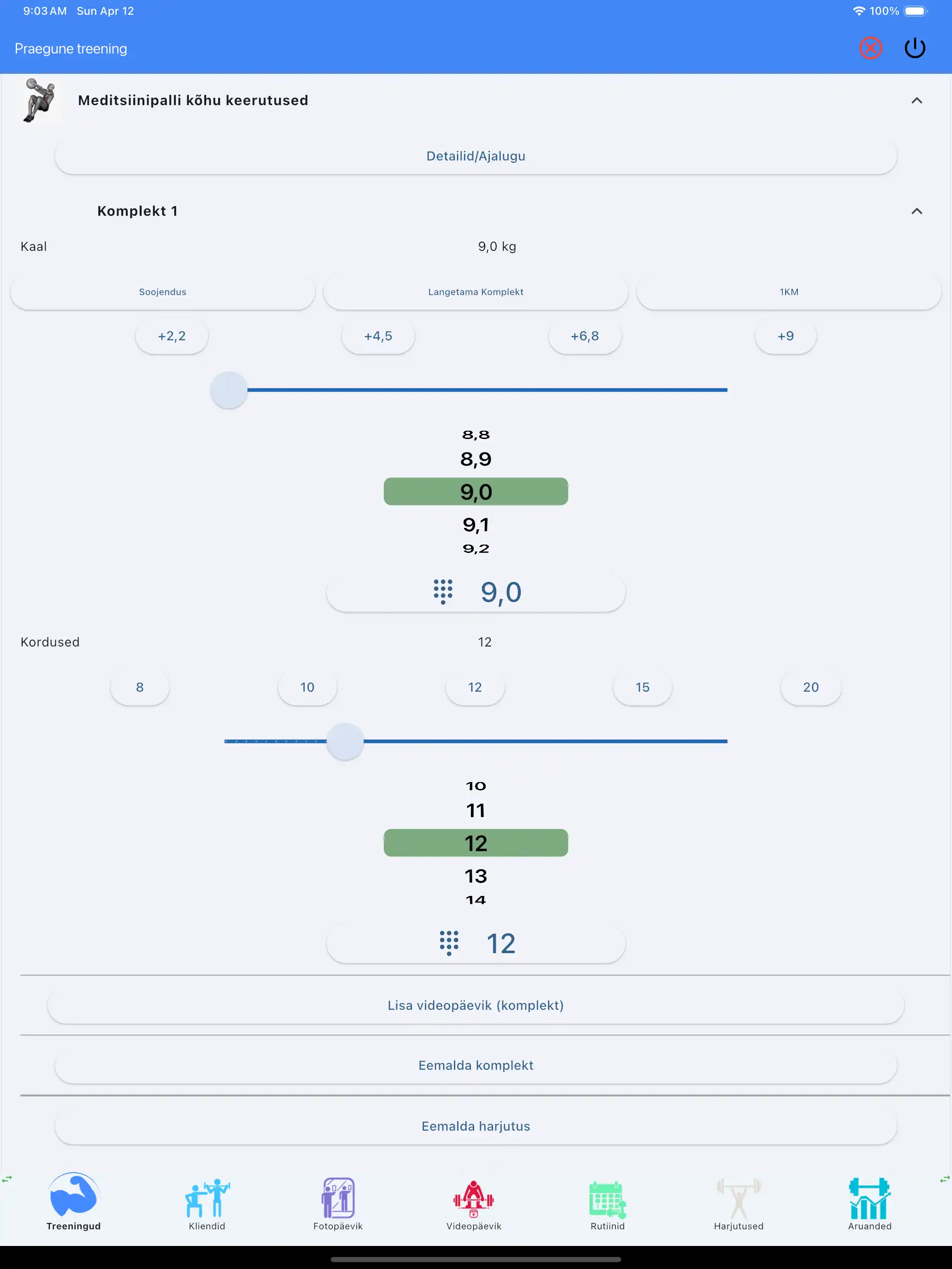 Topispalli harjutuse jälgimine tahvelarvutis