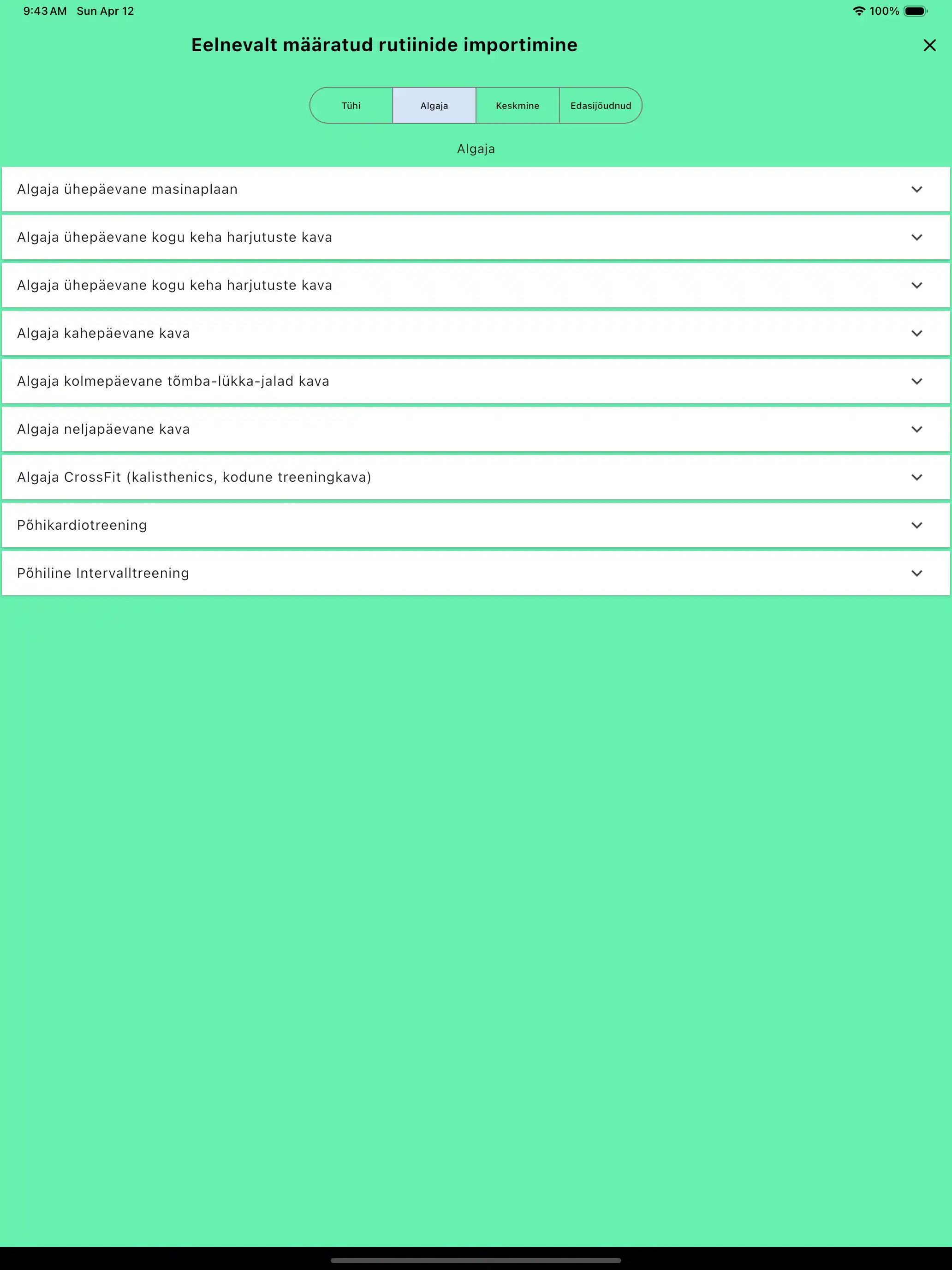 Rutiinide vaikemallide importimine tahvelarvutis