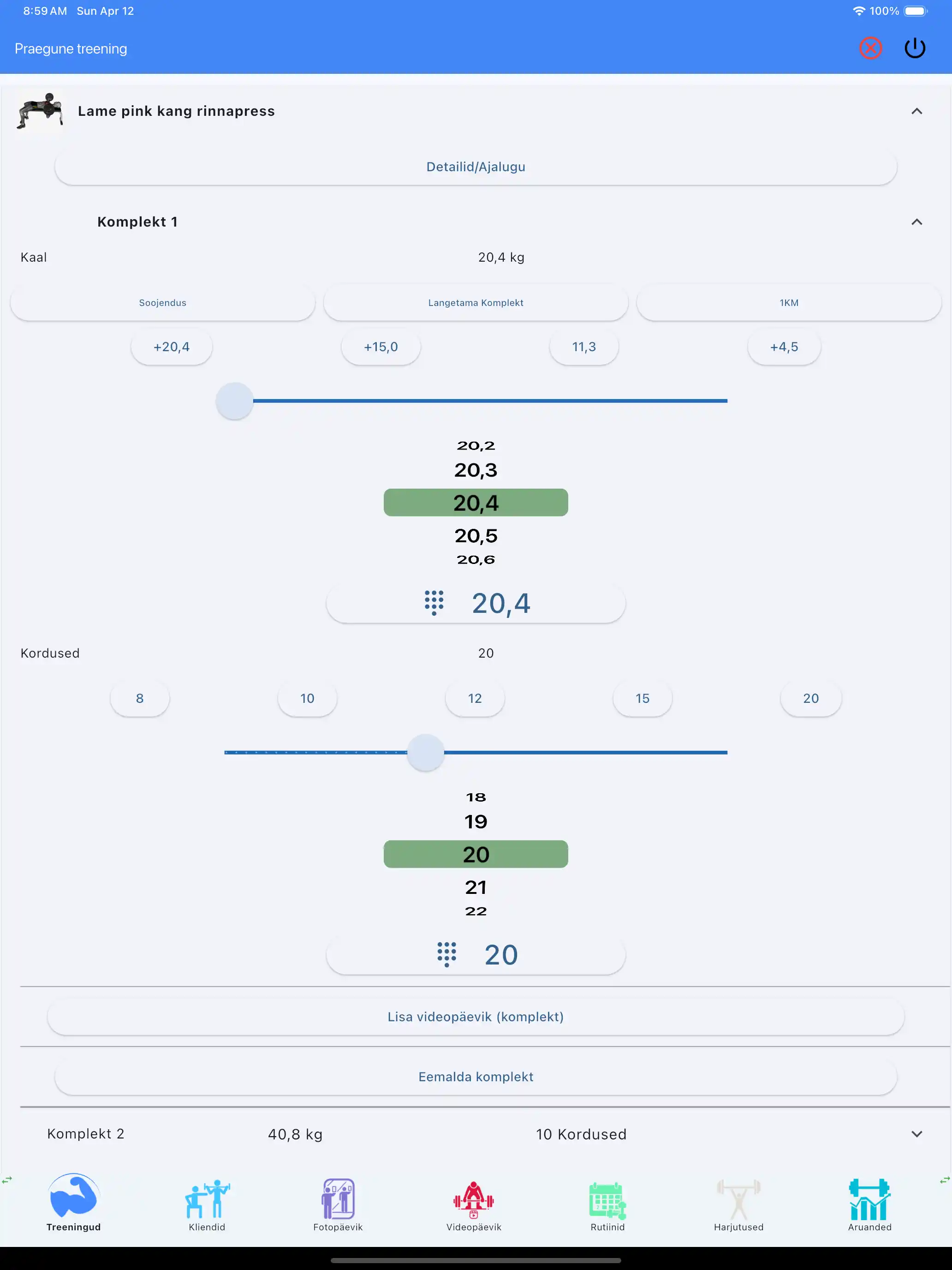Raskuste tõstmise jälgimine tahvelarvutis