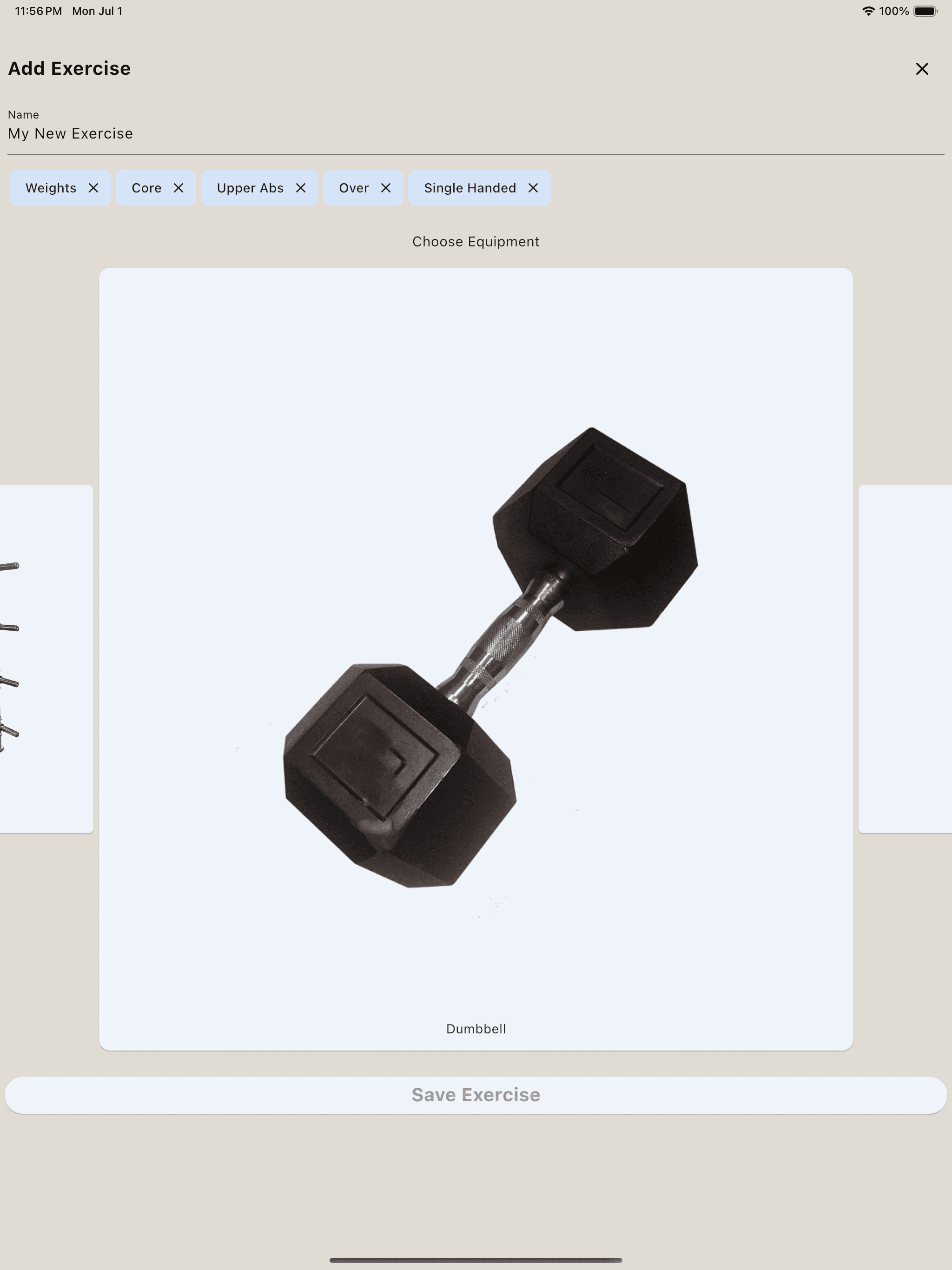 Exercise creation equipment tablet