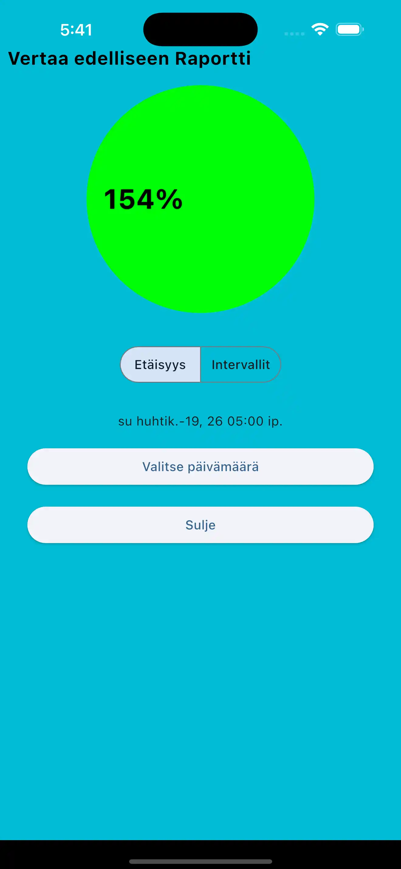 Vertaile aiempien kardio-intervallien matkaa