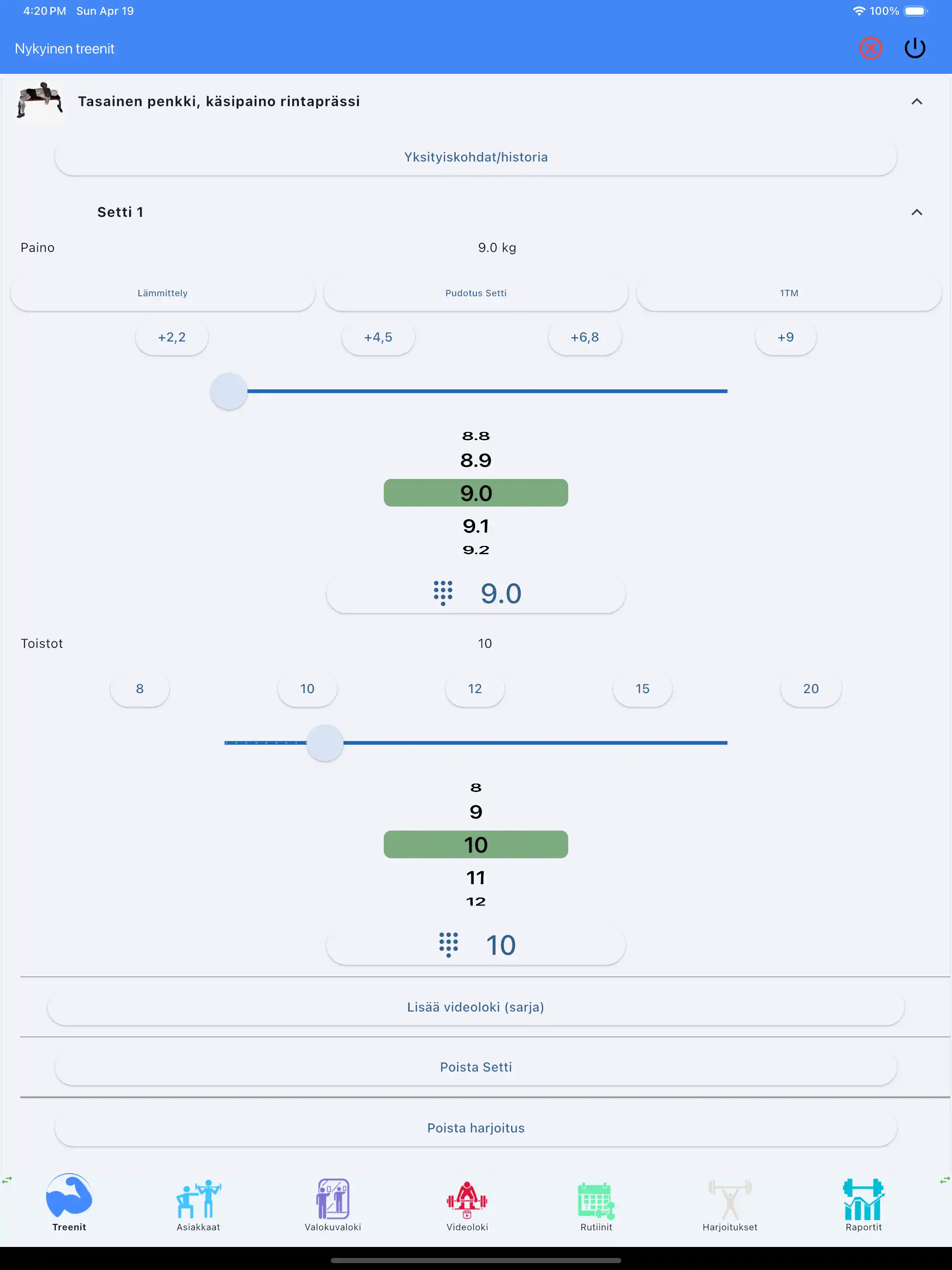 Käsipainoliikkeen seuranta tabletti