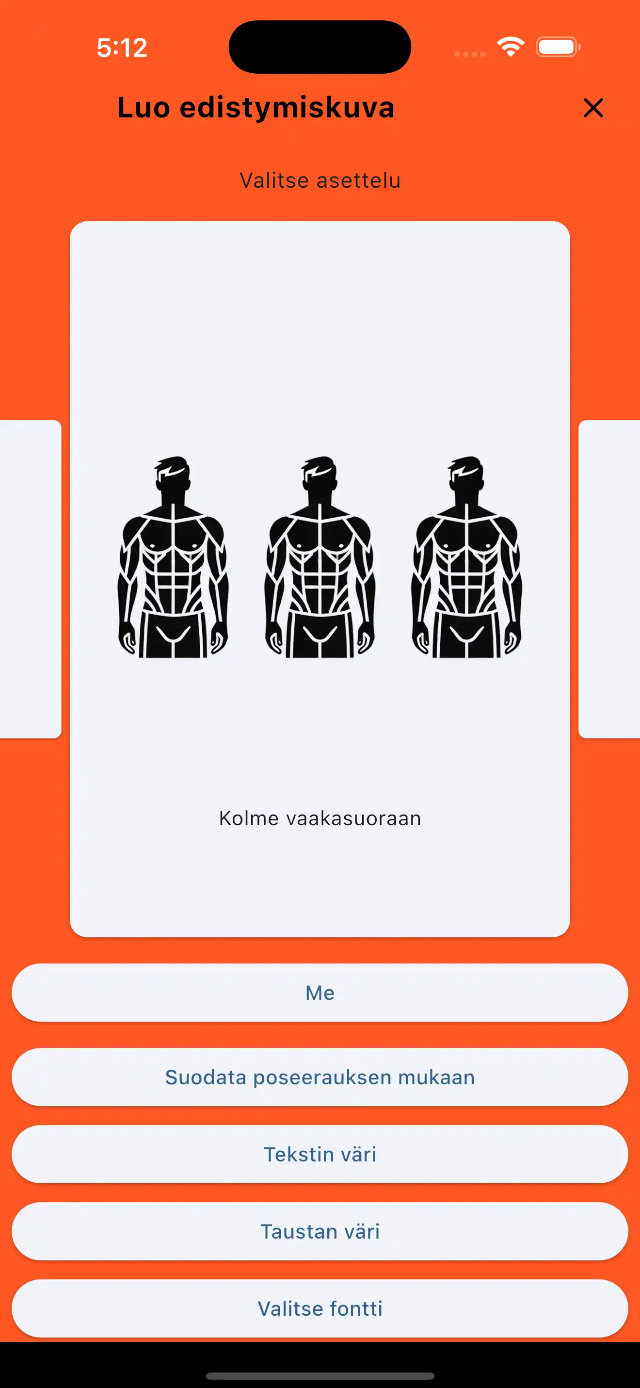 Edistymiskuva Kolme Vaakasuunnassa