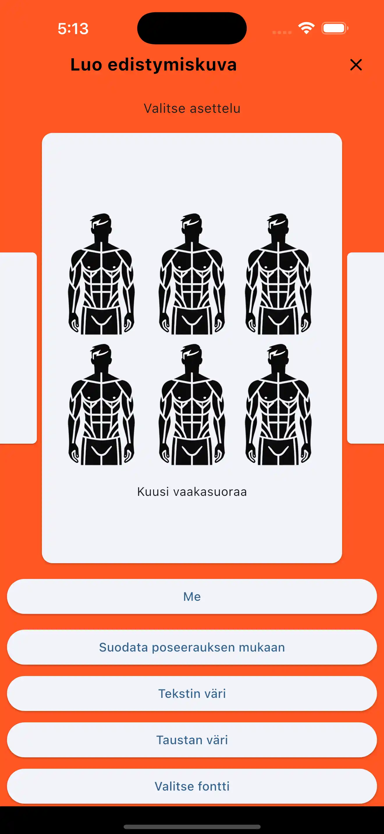 Edistymiskuva Kuusi Vaakasuunnassa