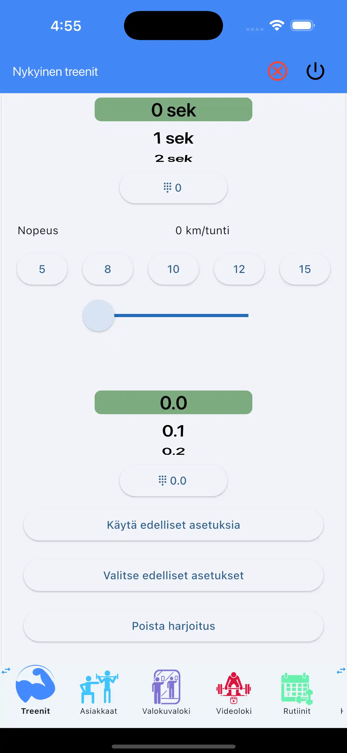 Käytä edellisiä asetuksia kardiossa