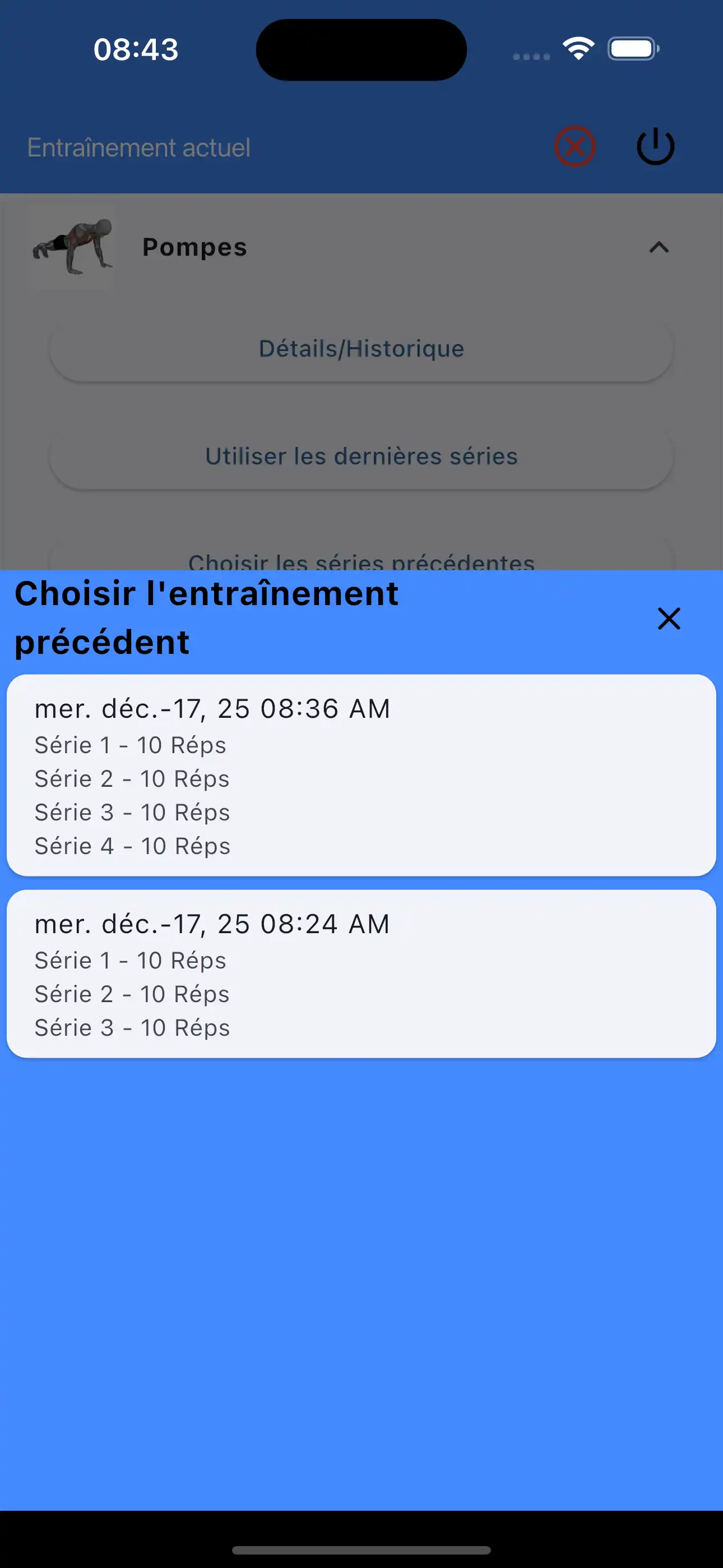 Choisir seulement les dernières séries et répétitions