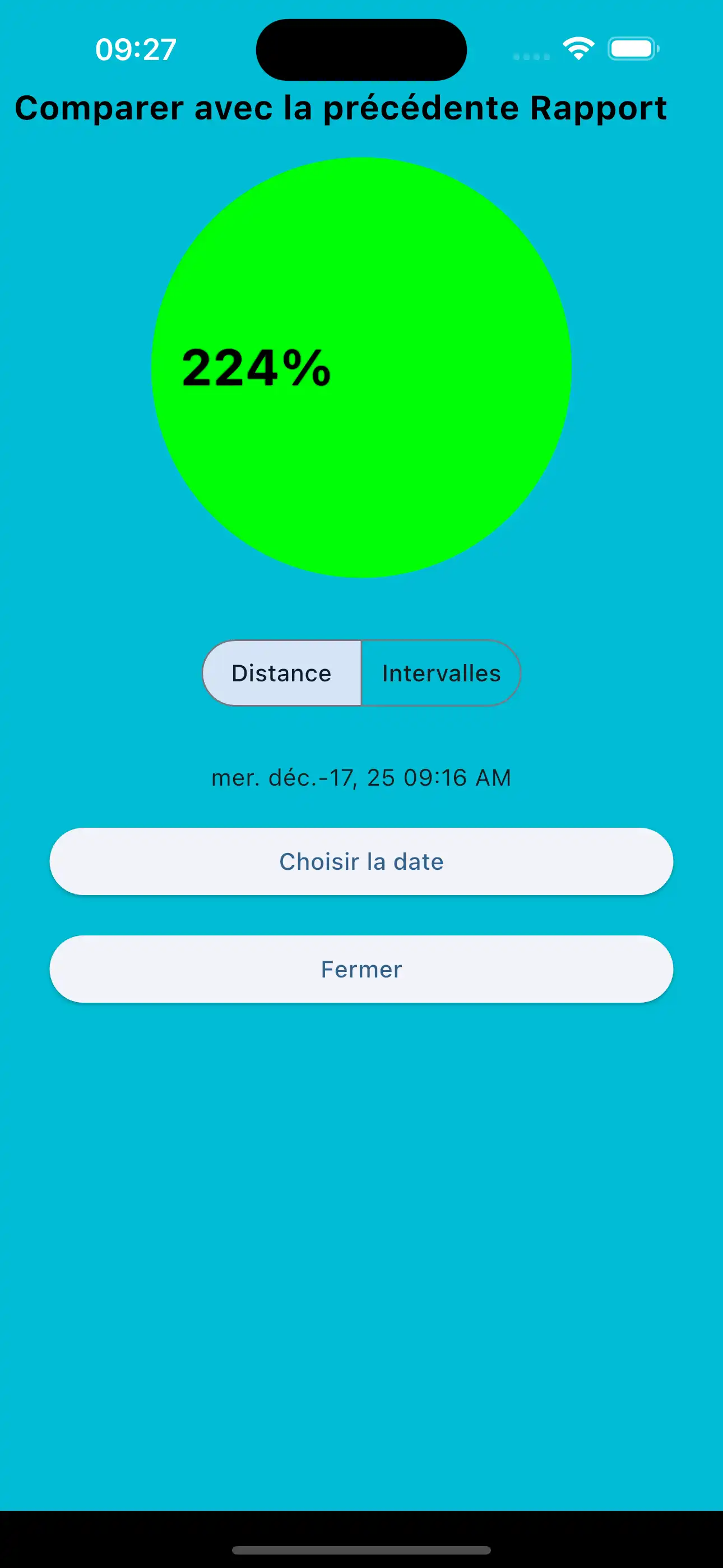 Comparer la distance des intervalles de cardio précédents