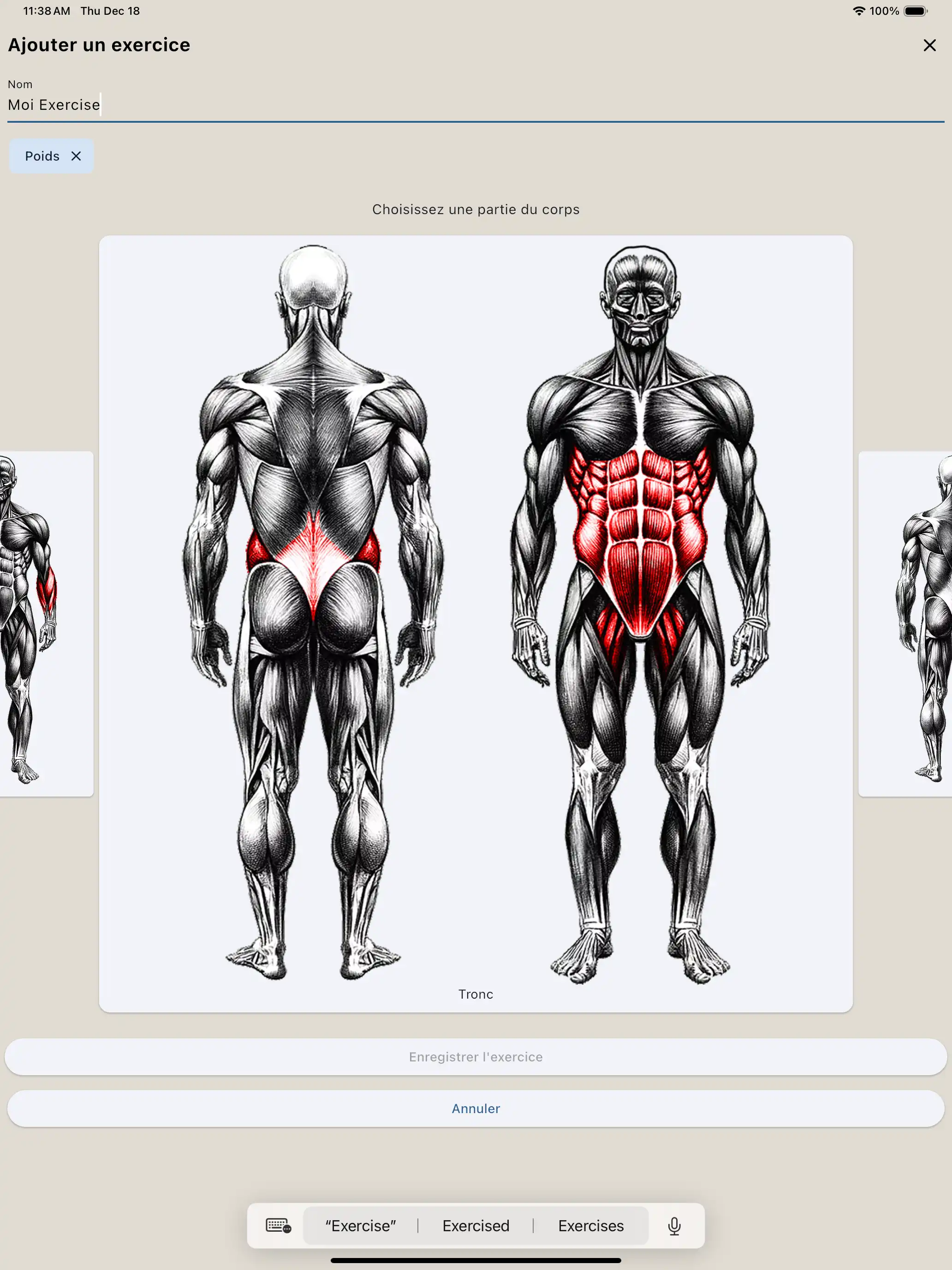 Exercise creation tablet