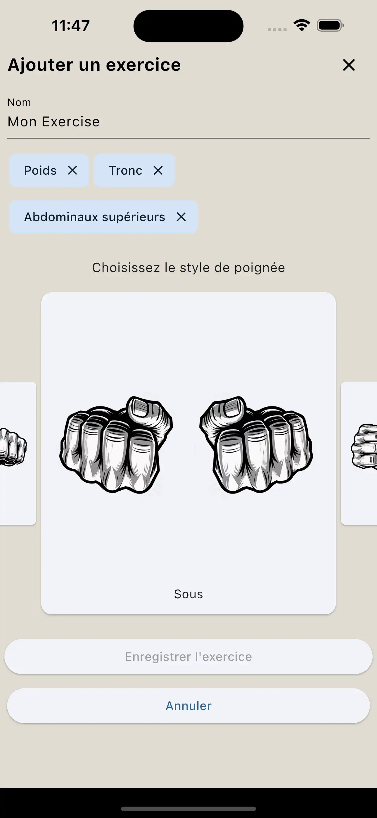 Création d'exercice sur téléphone