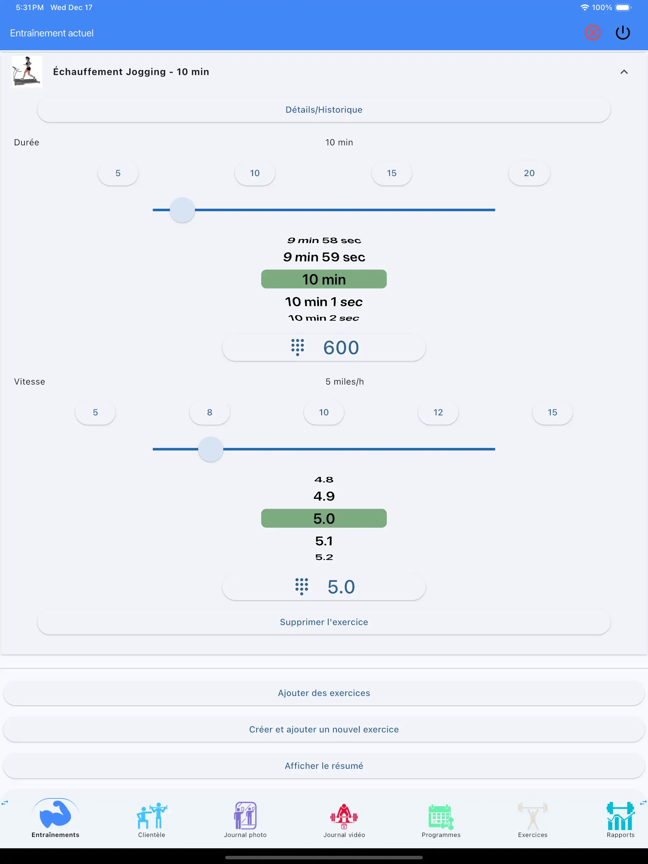 Tablette iPad pour échauffement et suivi cardio