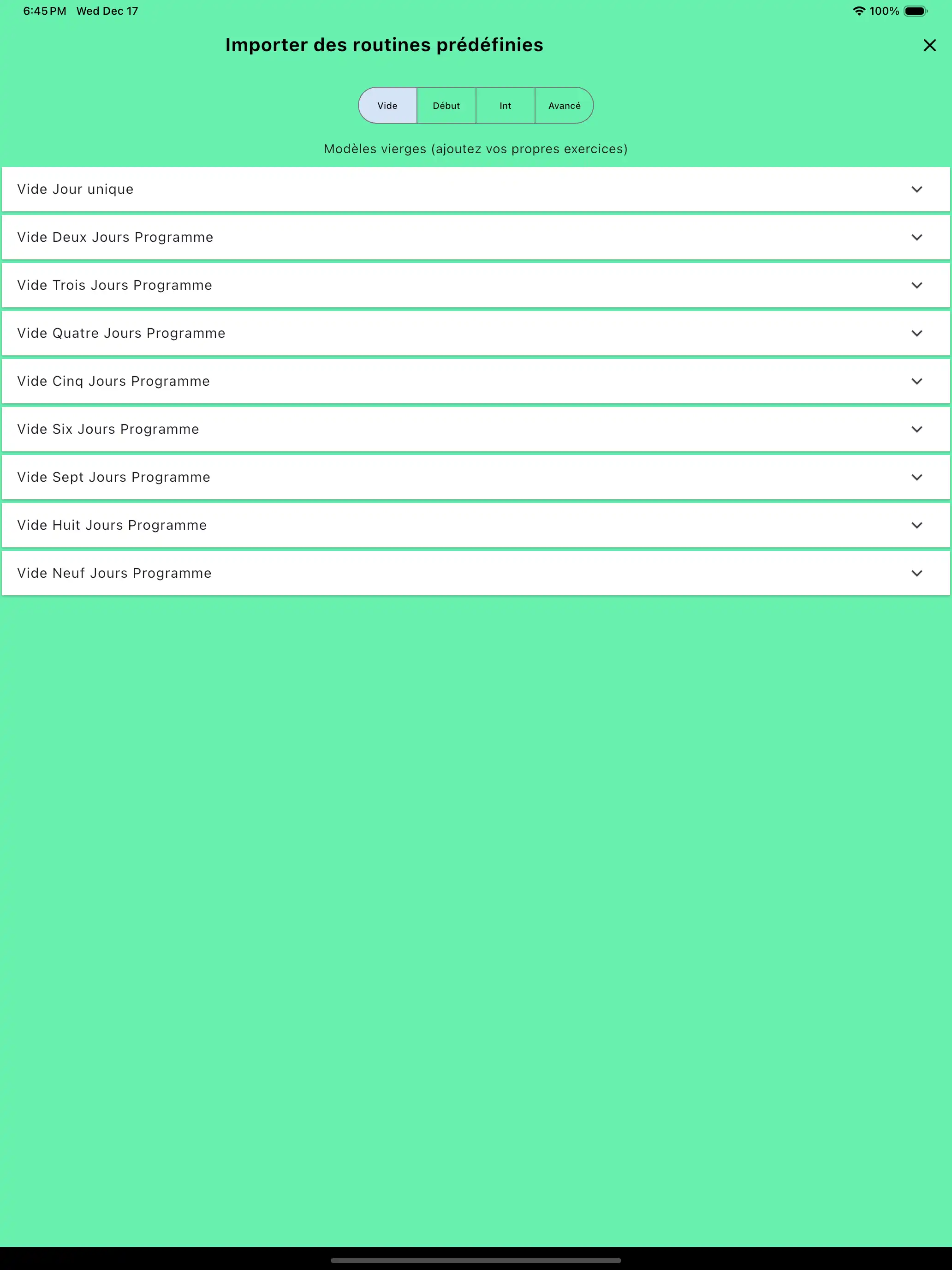 Routines importer modèles blancs tablette