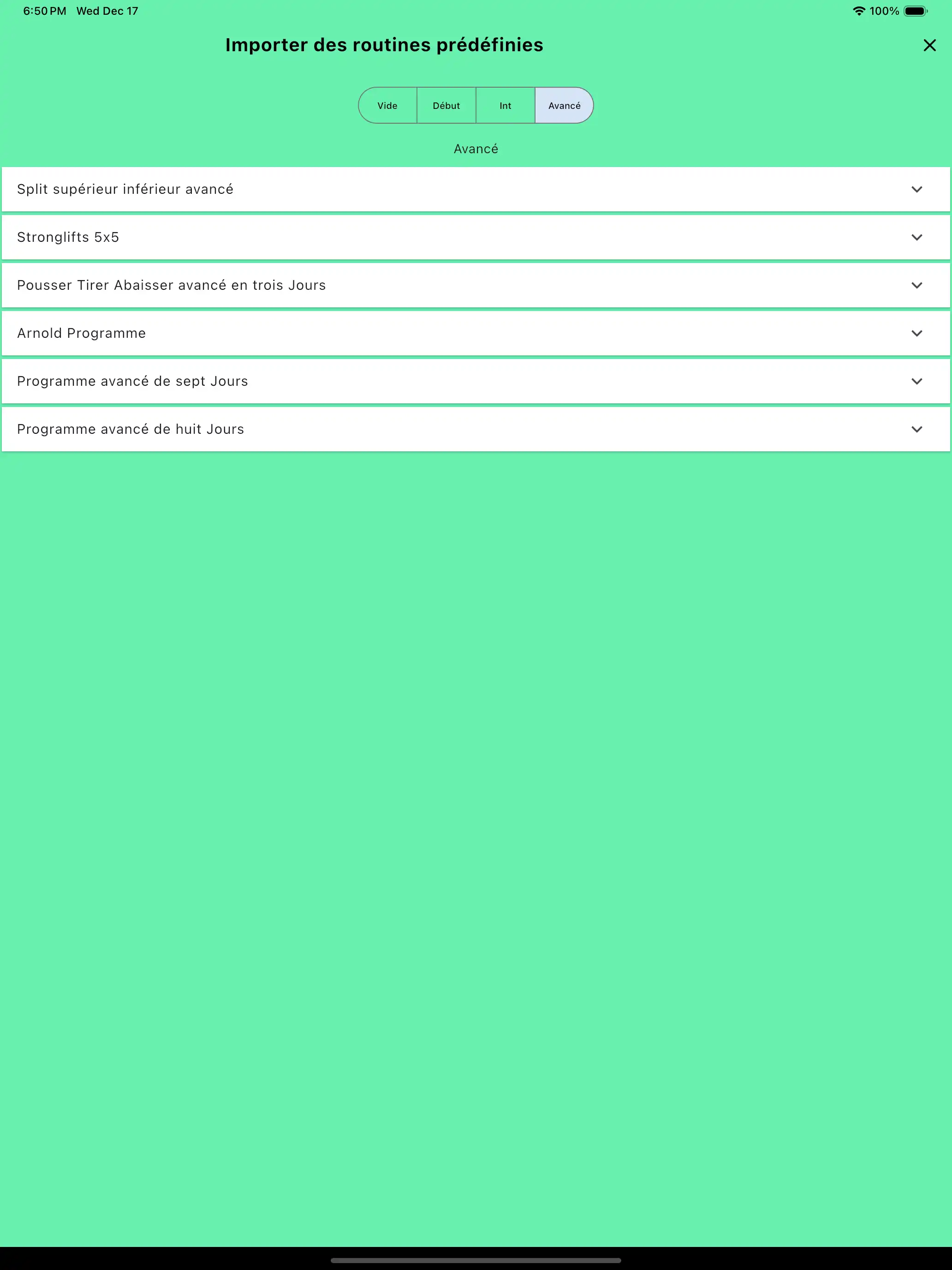 Routines importer des modèles par défaut tablette