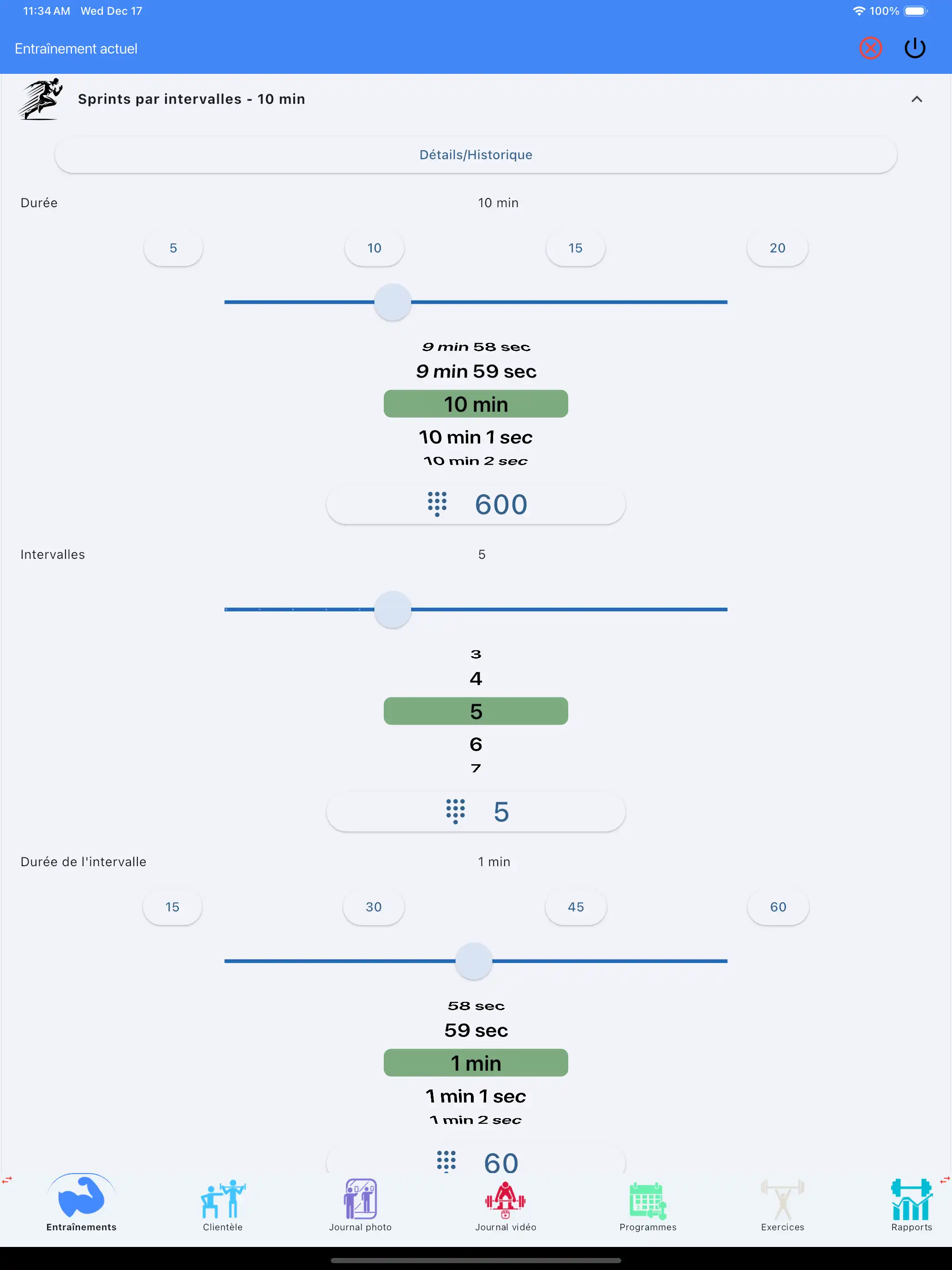 Suivi cardio entraînement HIIT tablette iPad