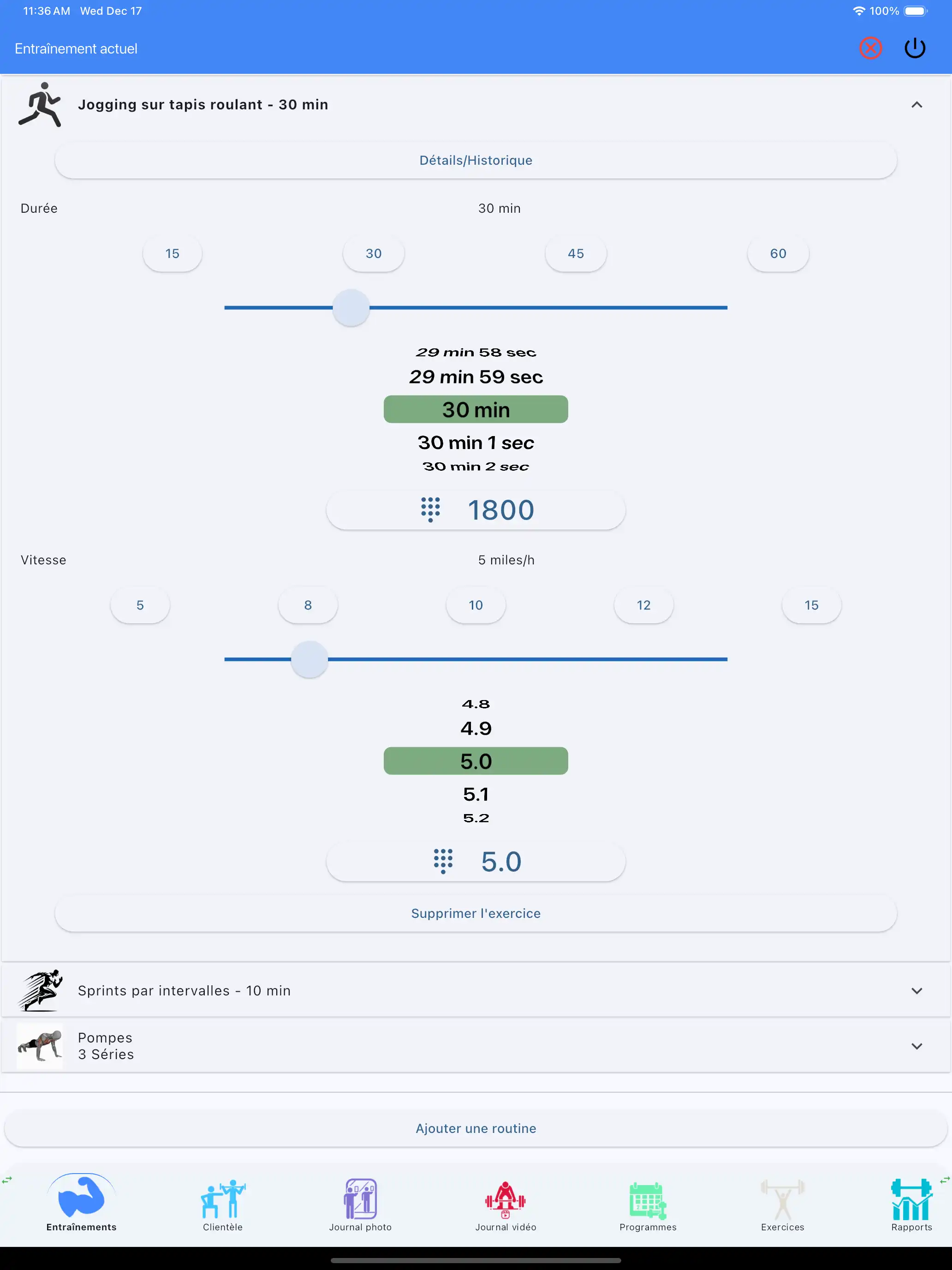 Tablette iPad pour le suivi de l'endurance cardio