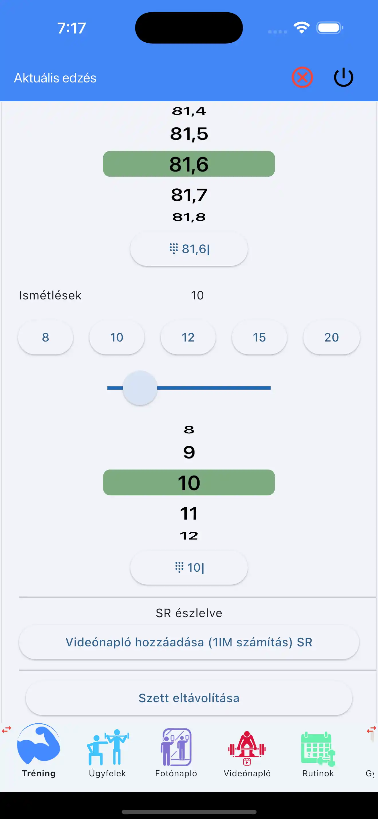 1RM PR videónapló hozzáadása