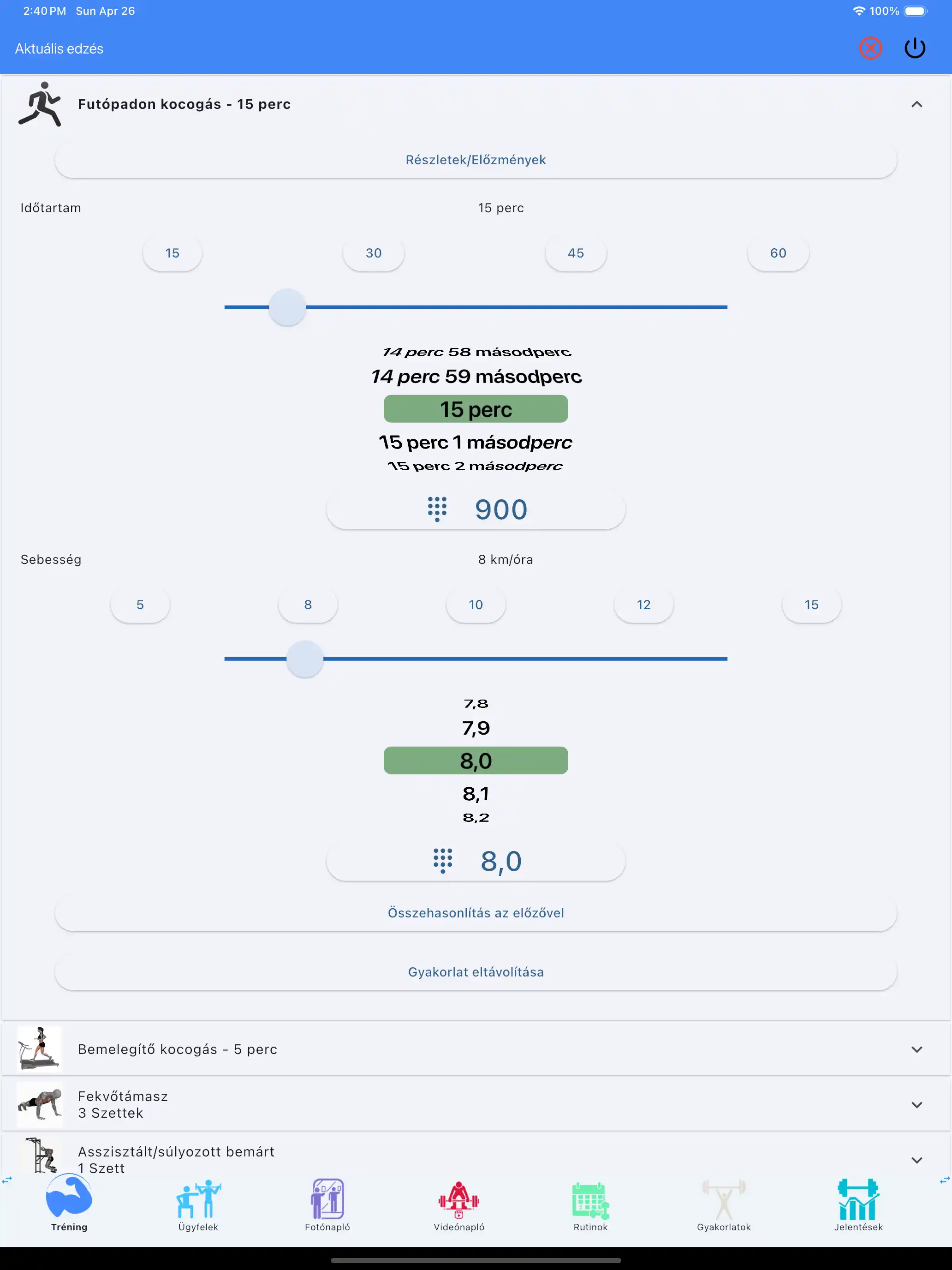 Kardió nyomonkövetés bemelegítés tableten ipad-en