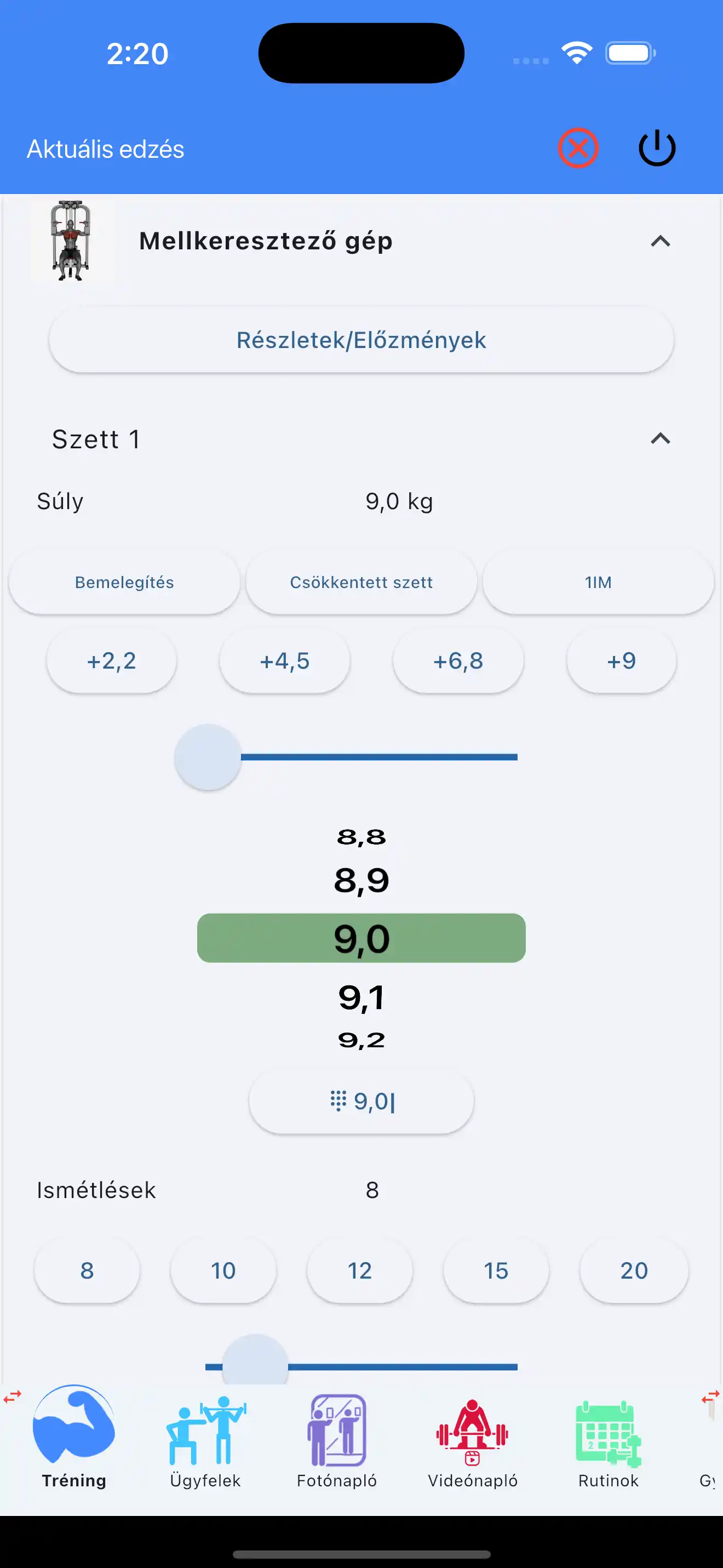 Lapsúlyos gépes gyakorlat követés telefonon