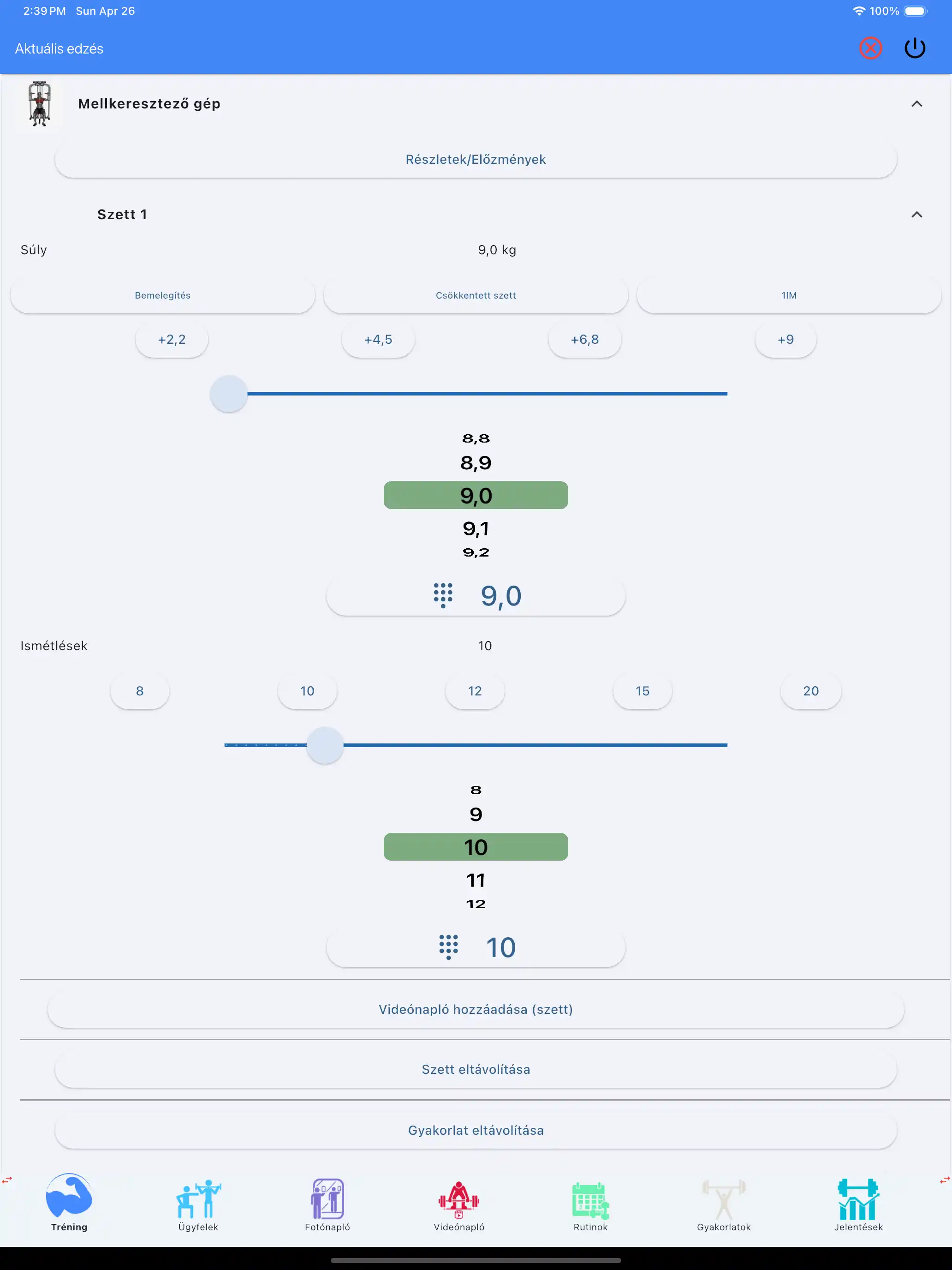 Lapsúlyos gépes gyakorlat követés tableten