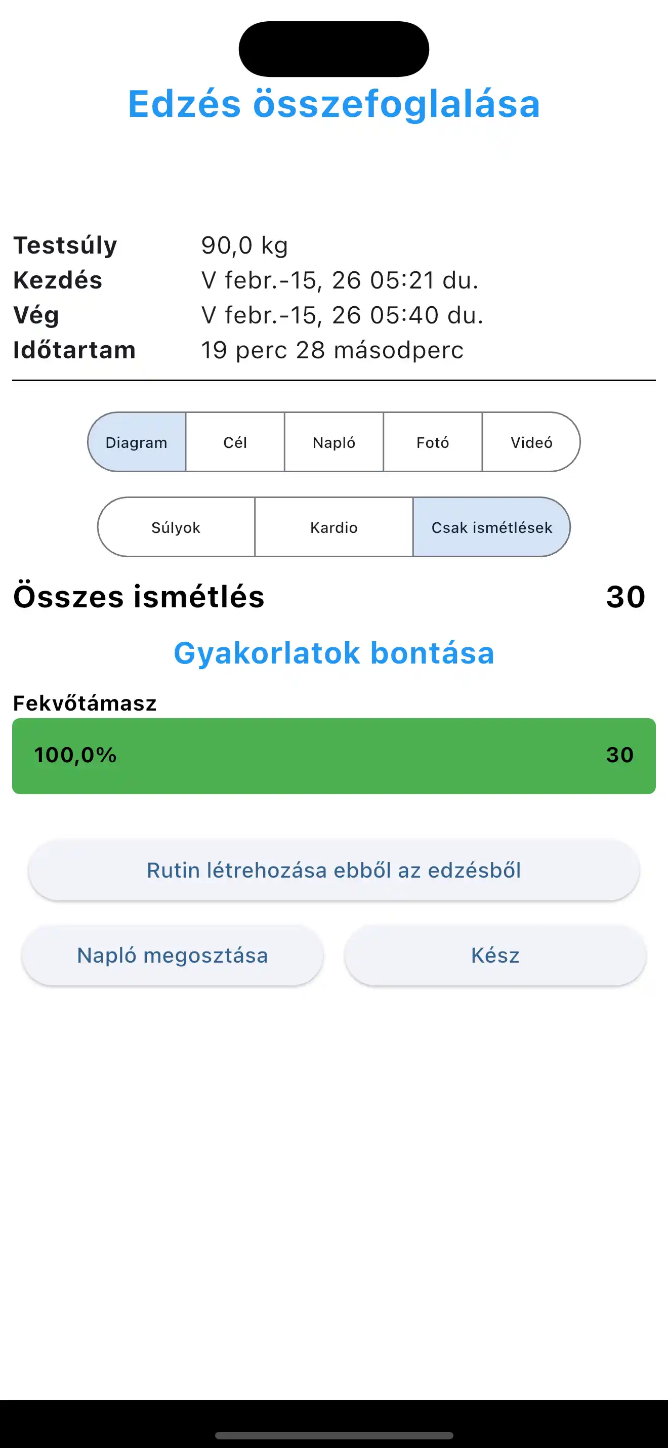 Csak ismétlések edzésösszesítő